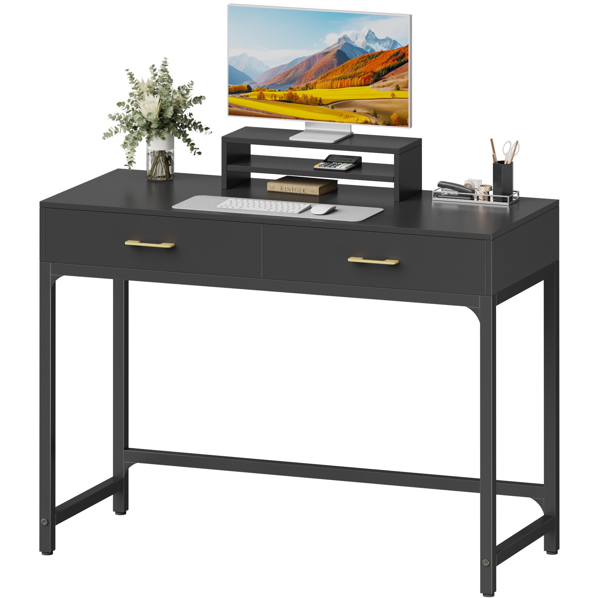 OYRREU Schreibtisch mit Schubladen/Monitorständer/Rückwand, modern, vintage Schminktisch (Set, mit Aufbewahrung), freistehender Schminktisch Boudoir
