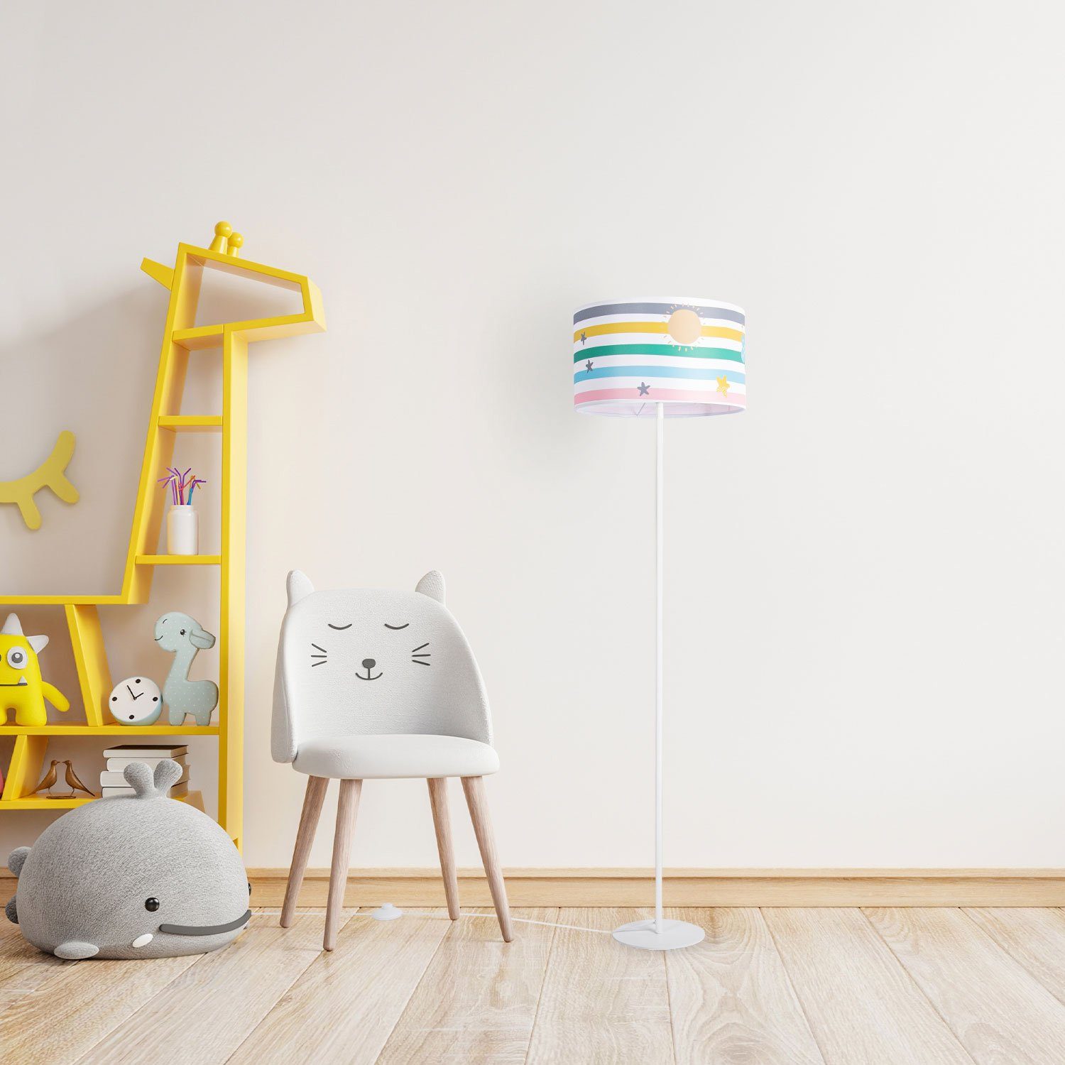 Paco Kinderlampe Pastell Hell 462, Streifen Home Bunt Leuchtmittel, Kinderzimmer E27 Stehlampe ohne Regenbogen Tweet