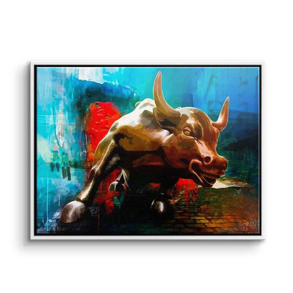 - DOTCOMCANVAS® Leinwandbild Rahmen - Motivation Premium - Leinwandbild, Bronze Bull ohne Trading