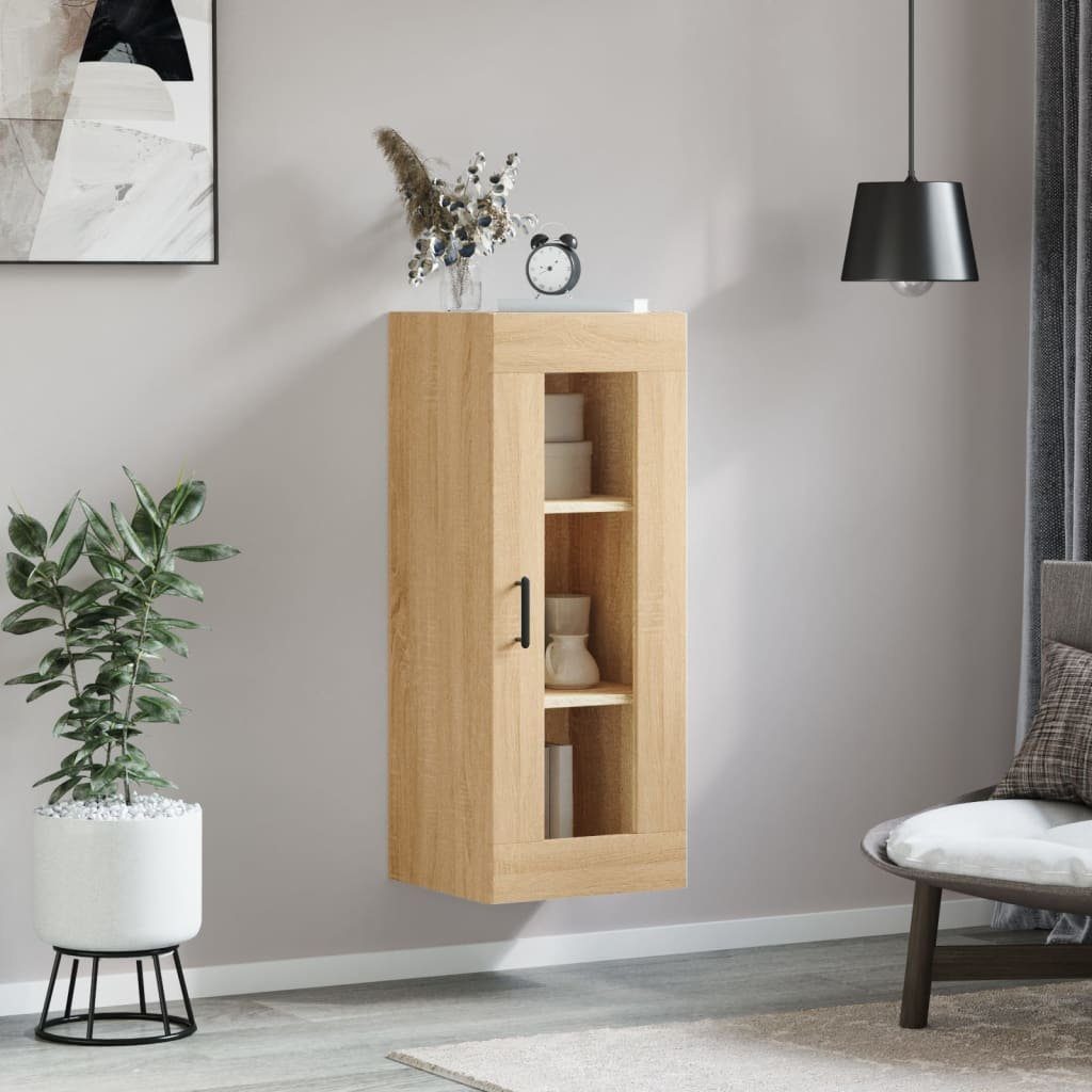 furnicato Wandhängeschrank Wandschrank Sonoma-Eiche 34,5x34x90 cm aus Holzwerkstoff, 1-tlg., Stauraum-Hängeschrank mit Glas, Griff und Platz für das Wohnzimmer