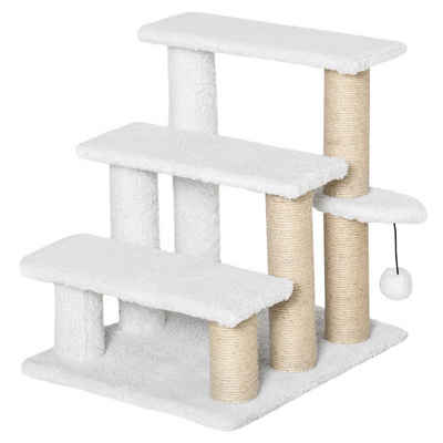 PawHut Kratzbaum 3-stufige Katzentreppe Tiertreppe Spanplatte Plüsch Jute Weiß, 45L x 40B x 48H cm