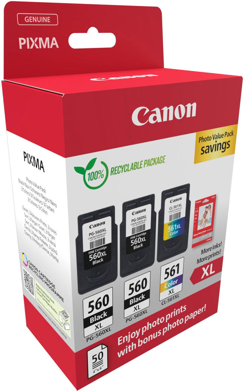 Canon PG-560XL x2/CL-561XL Photo Value Pack Tintenpatrone (Packung, 3-tlg)