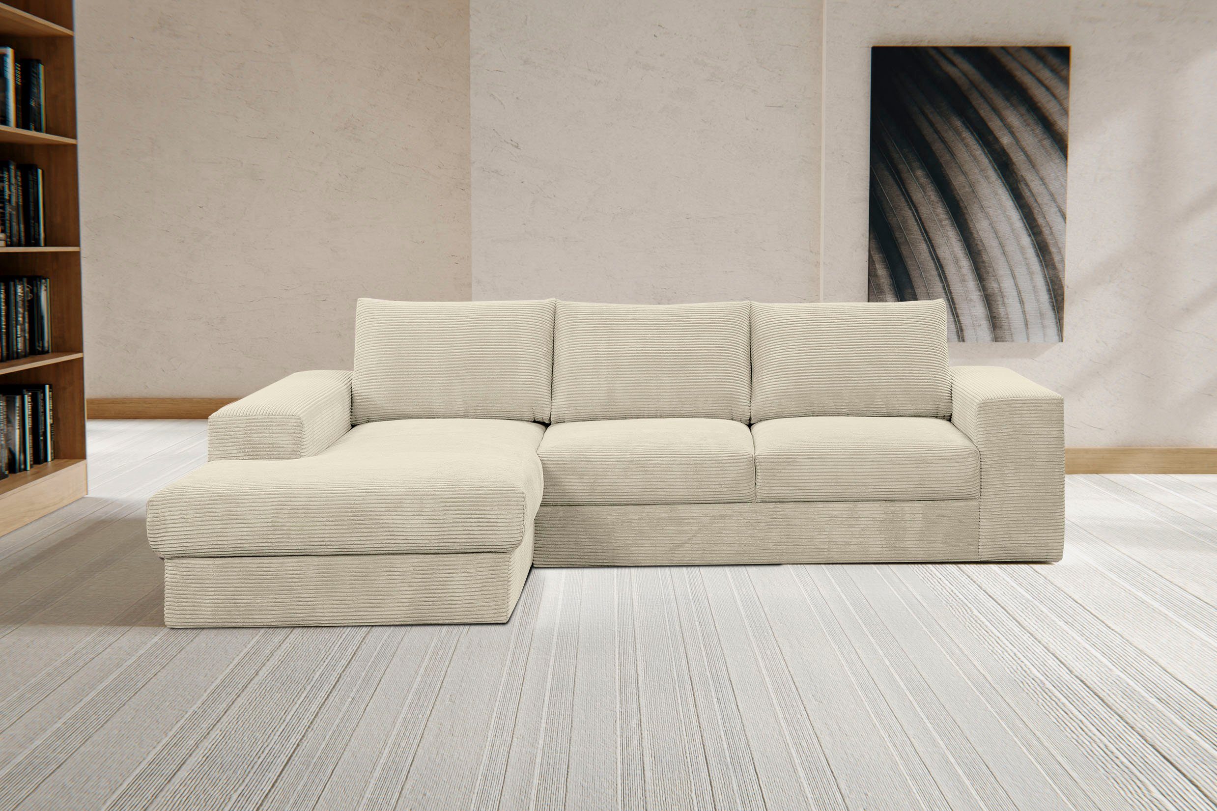 WERK2 Ecksofa Rozzana L-Form, Design Ecksofa mit hohem Komfort in trendig-weichem Cord & Breitcord