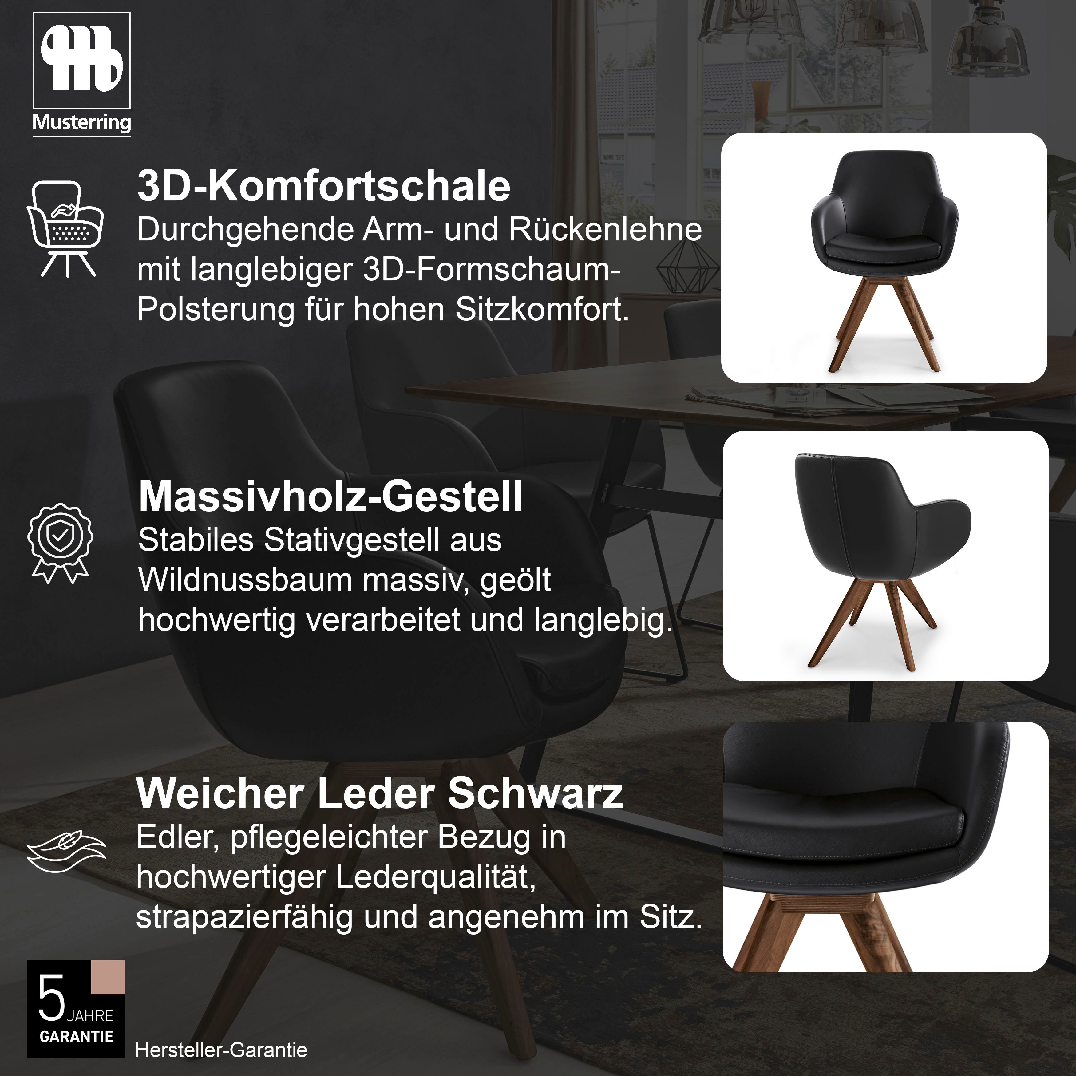 Musterring Esszimmerstuhl Tavia (Set, 2 St), Stativgestell Wildnussbaum, Drehfunktion optional, diverse Farben