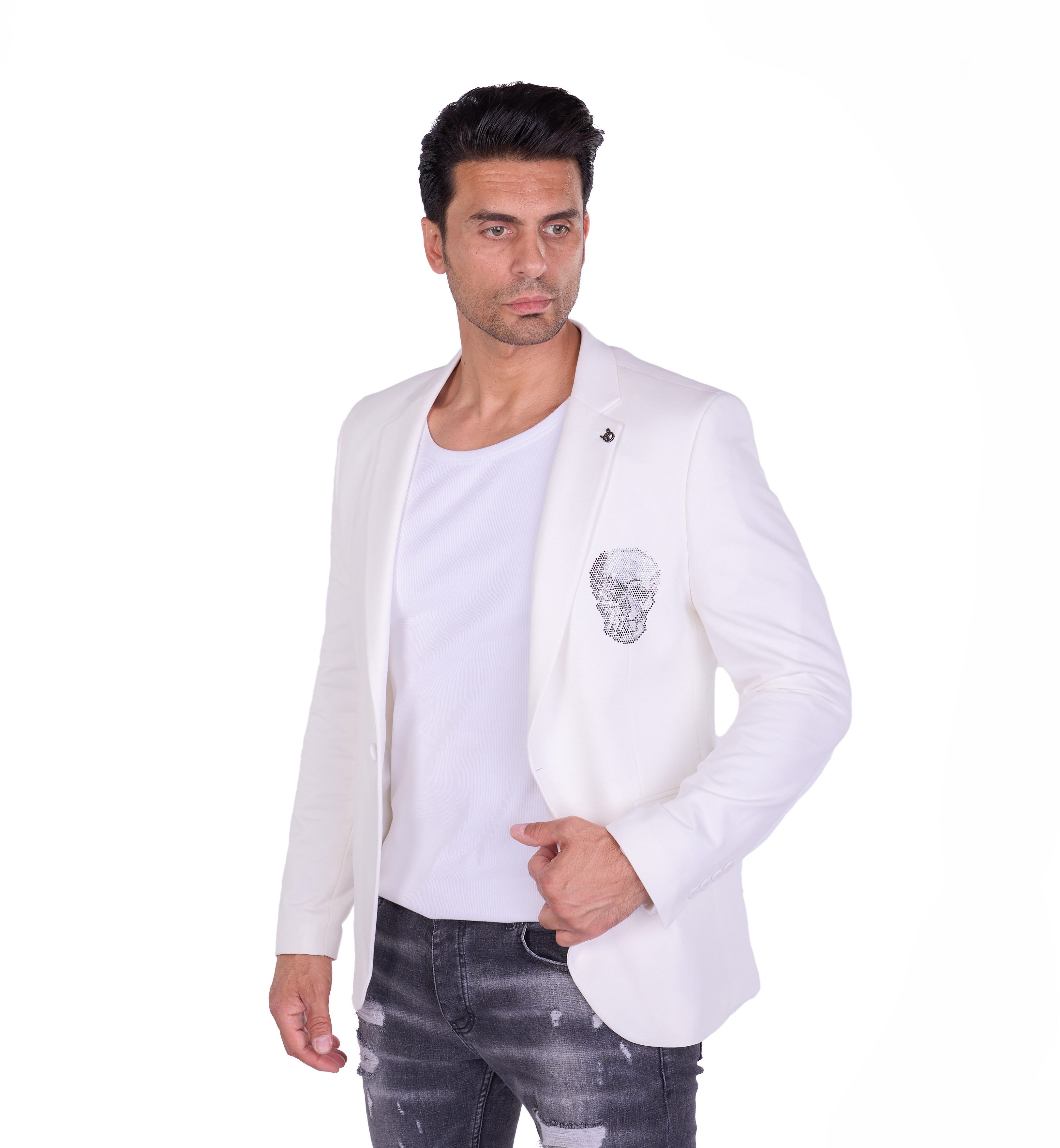 Denim Distriqt Jerseysakko Elegantes Totenkopf Sakko günstig online kaufen