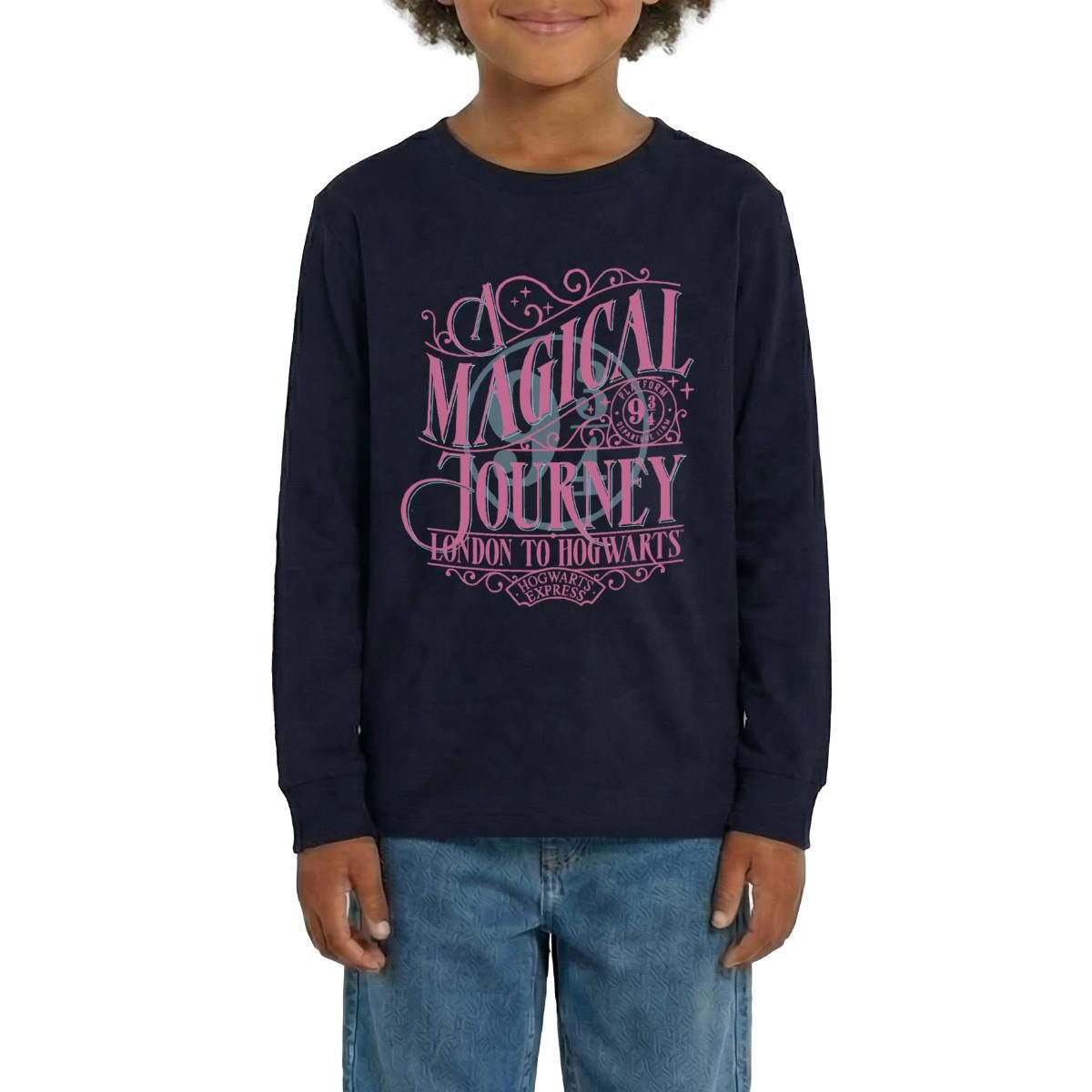T-Shirt Harry Potter Gleis 9 ¾ Design In Rosa & Blau Teenager Premium Langarms