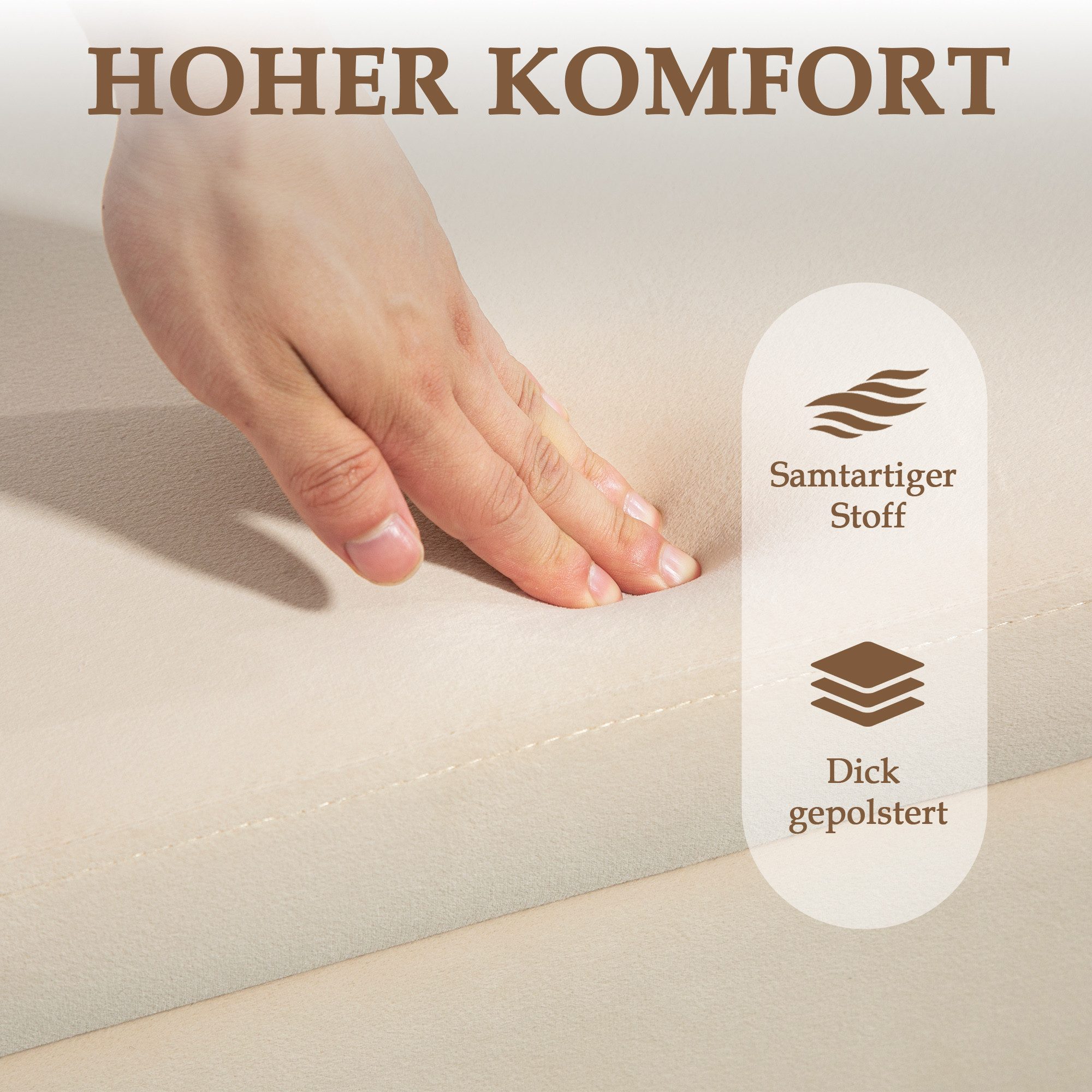 HOMCOM Sitzbank Sitztruhe mit Stauraum mit Samtoptik mit Metallbeine (Polsterbank, 1-St., Truhenbank), Stoff, Metall, Gummiholz, Schaumstoff, Beige, 100 x 40 x  – Bild 5 von 5