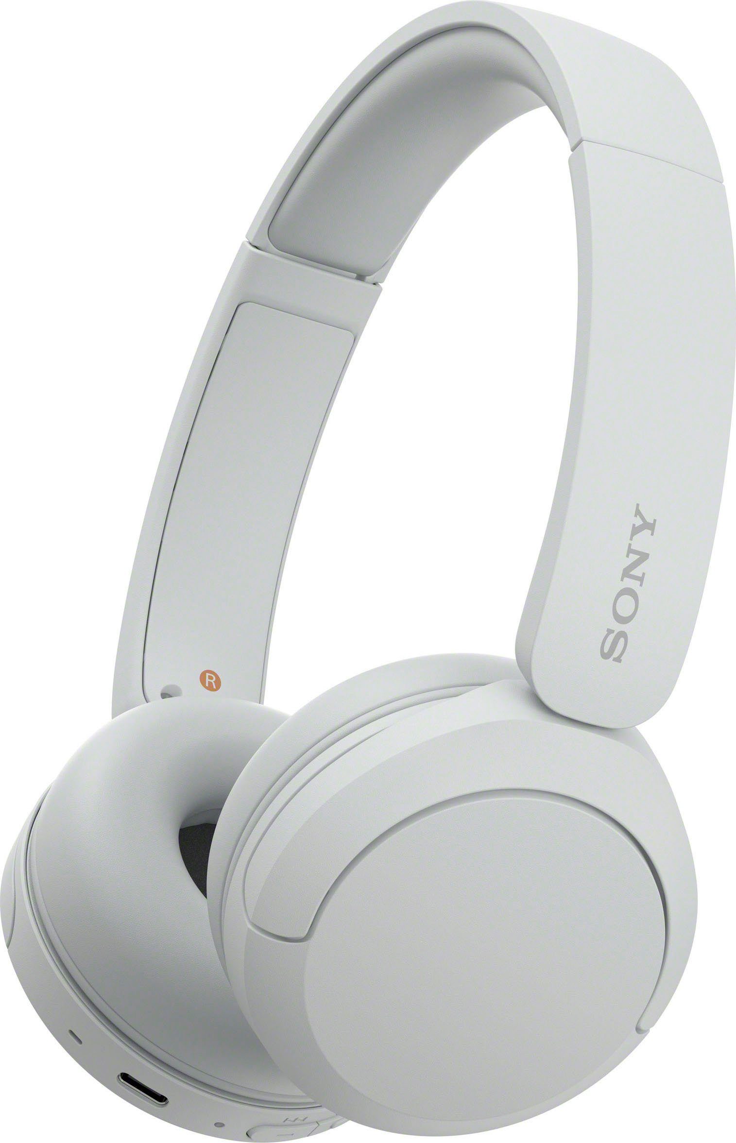 Weiß Sony On-Ear-Kopfhörer (Freisprechfunktion, Assistant, WHCH520 Google Akkulaufzeit) Rauschunterdrückung, 50 Bluetooth, Std. Siri,