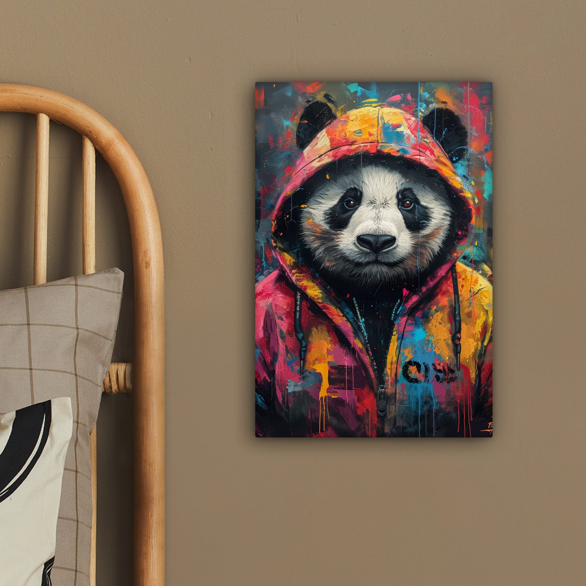 OneMillionCanvasses® Leinwandbild Graffiti - Panda - Mantel - Bunt - Straßenkunst, Fotodruck (1 St), Leinwand Canvas Wandbild, Wanddekoration 20x30 cm – Bild 4 von 5