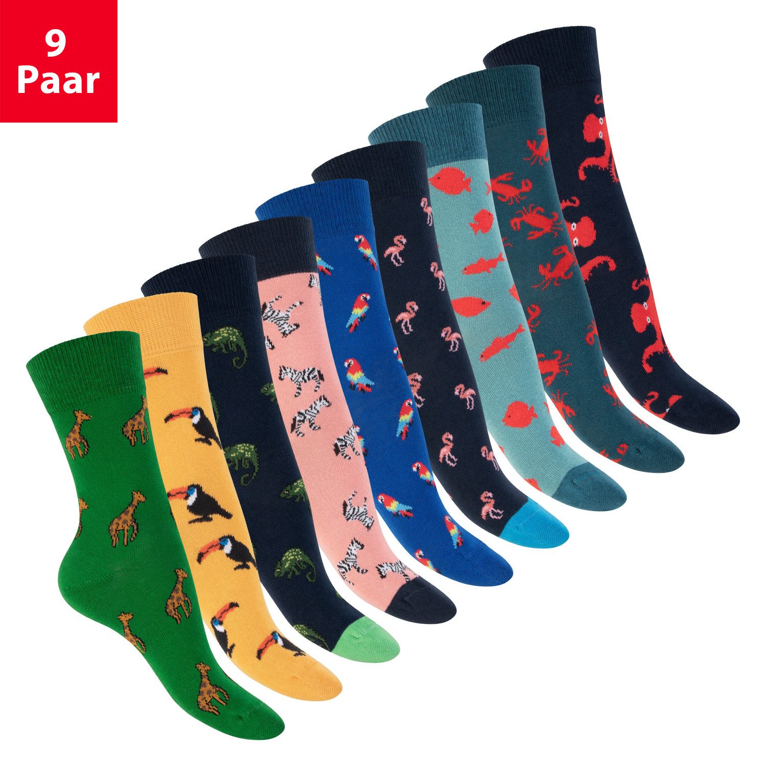Footstar Basicsocken Damen/Herren Bunte Motiv Socken Funny Baumwollsocken