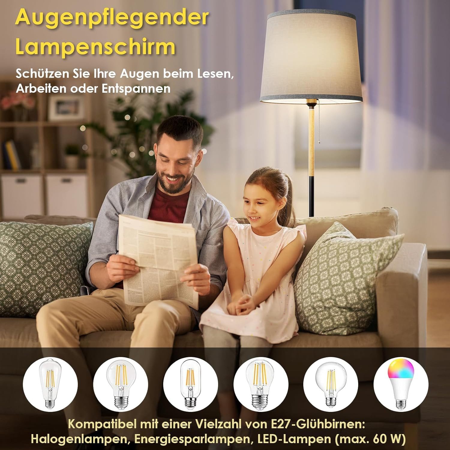 TLGREEN Stehlampe LED Stehleuchte, Wohnzimmerlampe, E27 Lampensockel, Max. günstig online kaufen