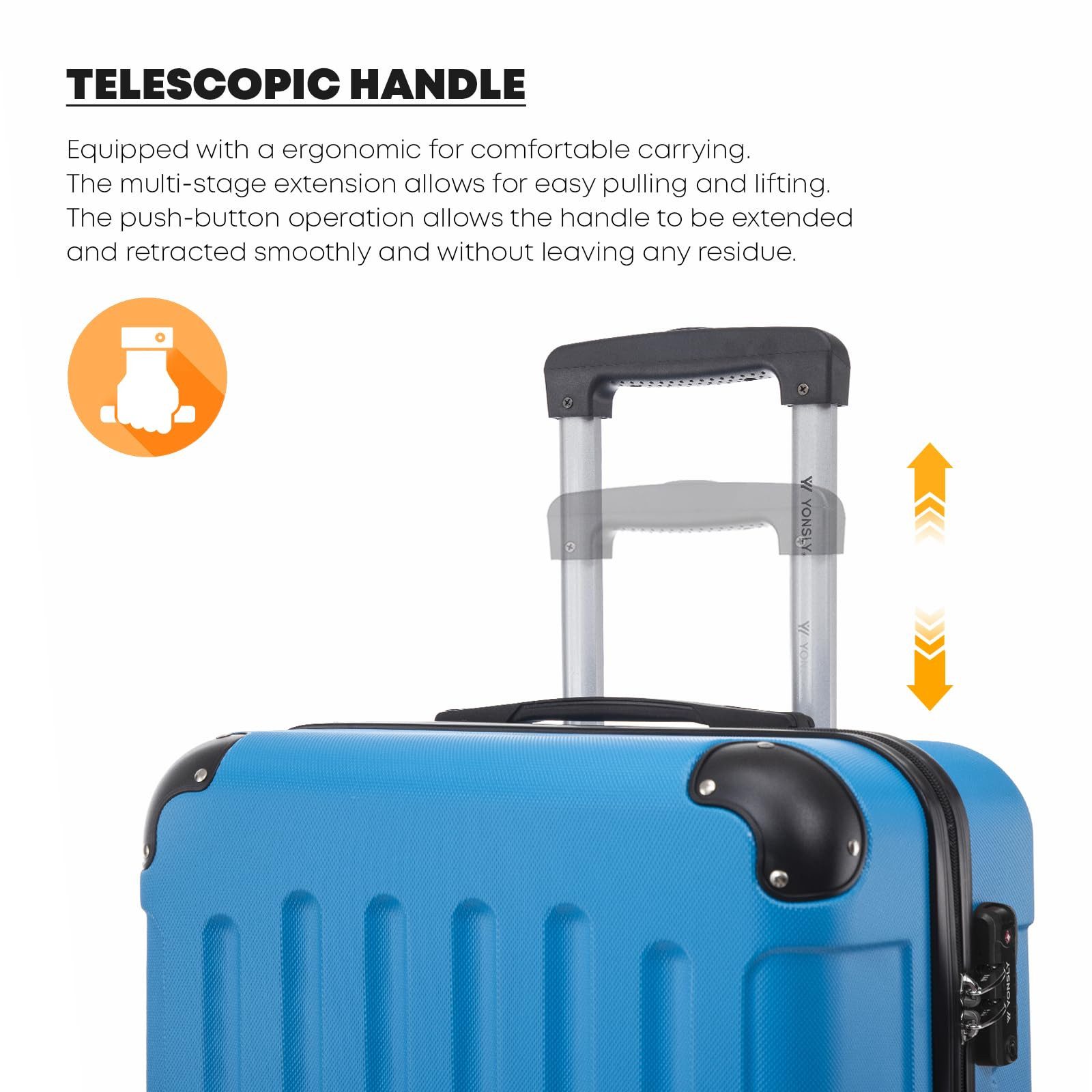 YONSLY Hartschalen-Trolley Premium Hartschalen-Reisekoffer Trolley Kabinenkoffer, 4 Rollen, TSA-Schloss, YKK-Reißverschluss, austauschbare Rollen & Griffe – Bild 2 von 5