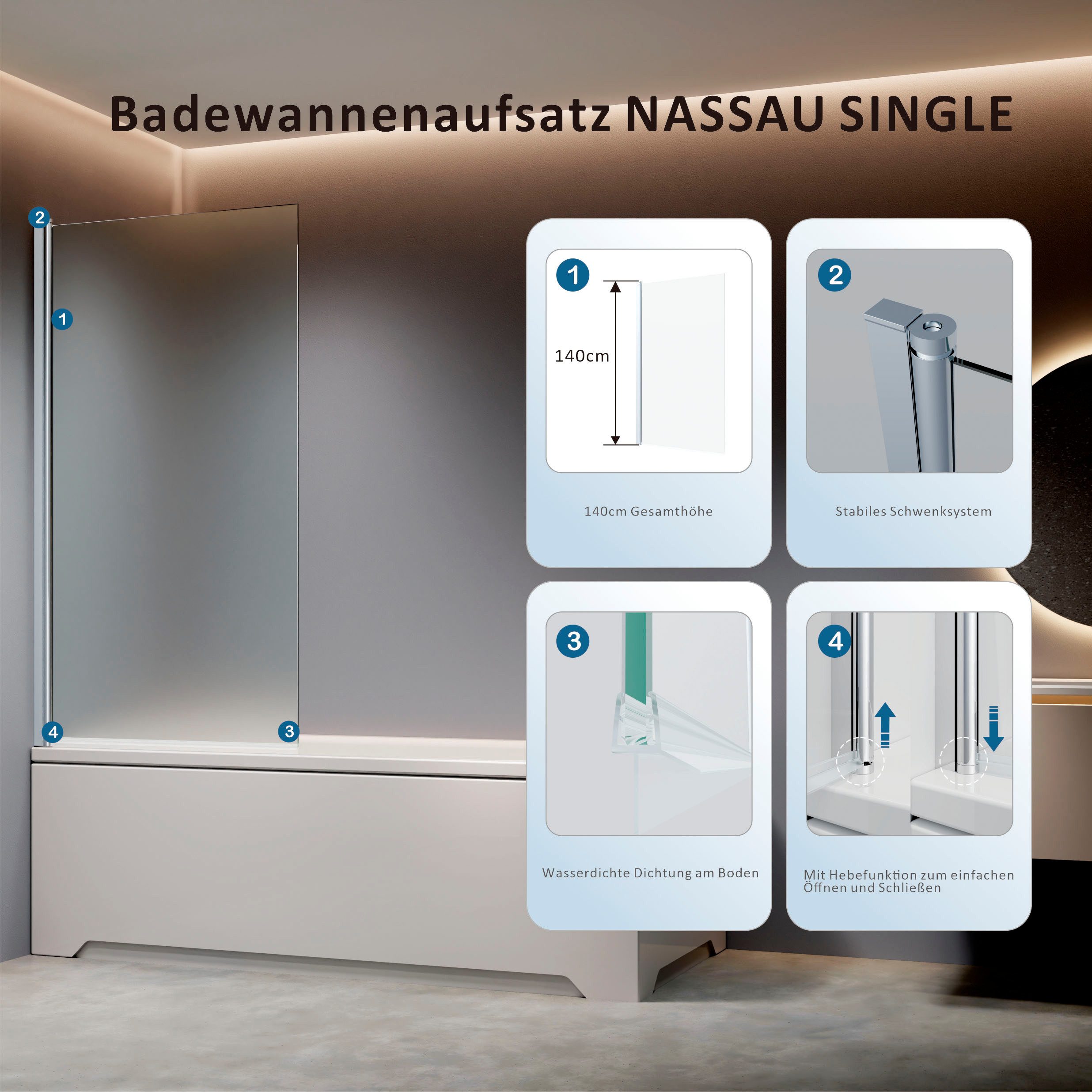 welltime Badewannenaufsatz Nassau Single, Sicherheitsglas
