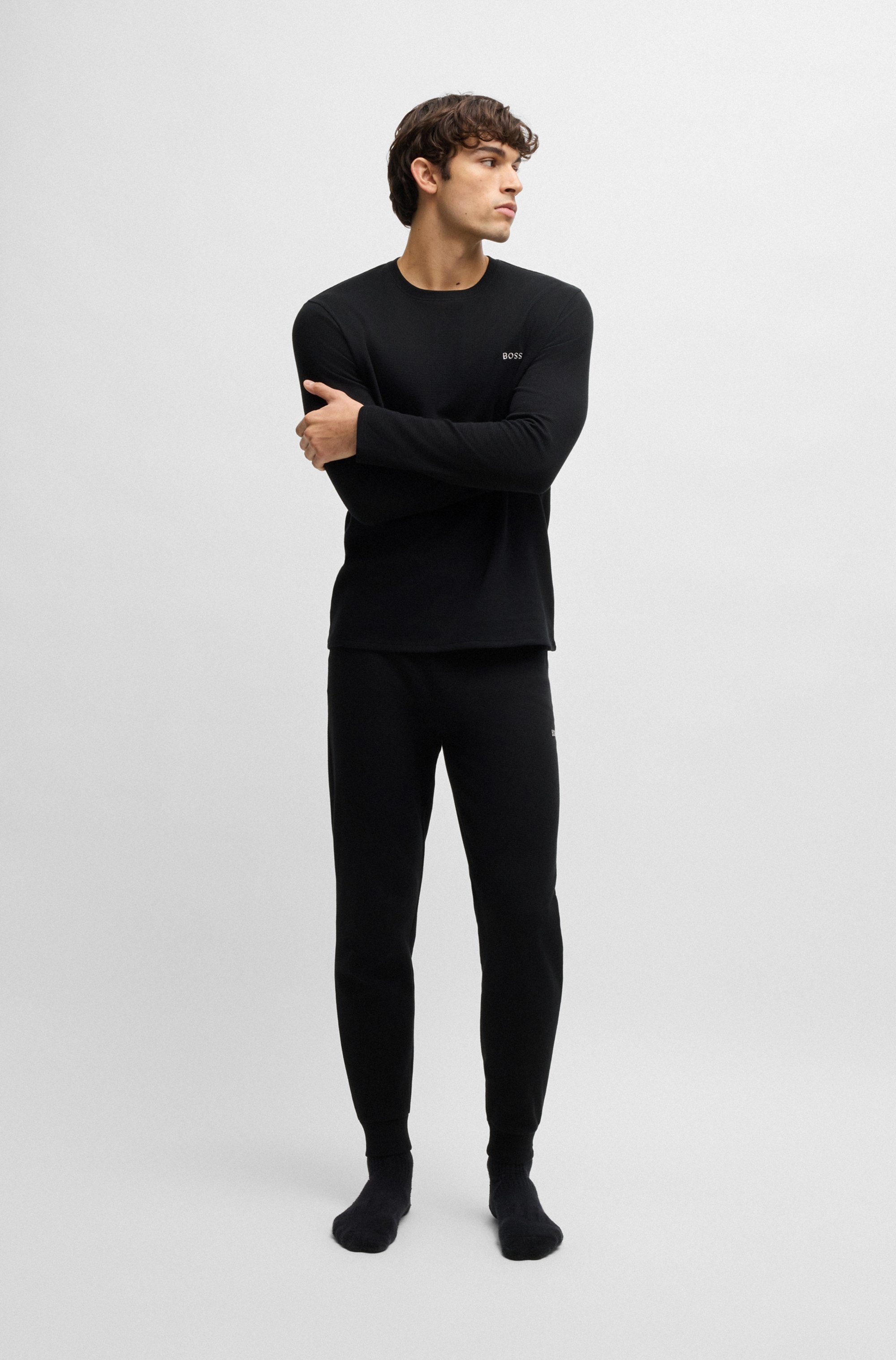 BOSS Pyjamaoberteil Waffle LS-Shirt