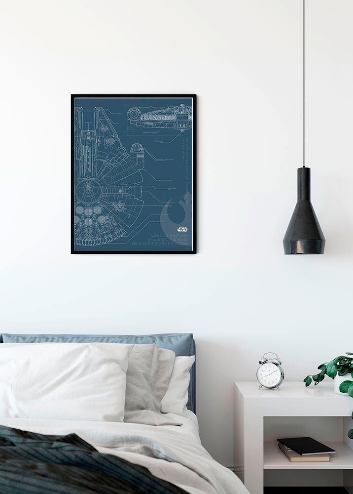 Komar Bild Star Wars Blueprint Falcon, Star Wars (1 St), Wandbild zur Dekoration im Kinderzimmer - ohne Rahmen