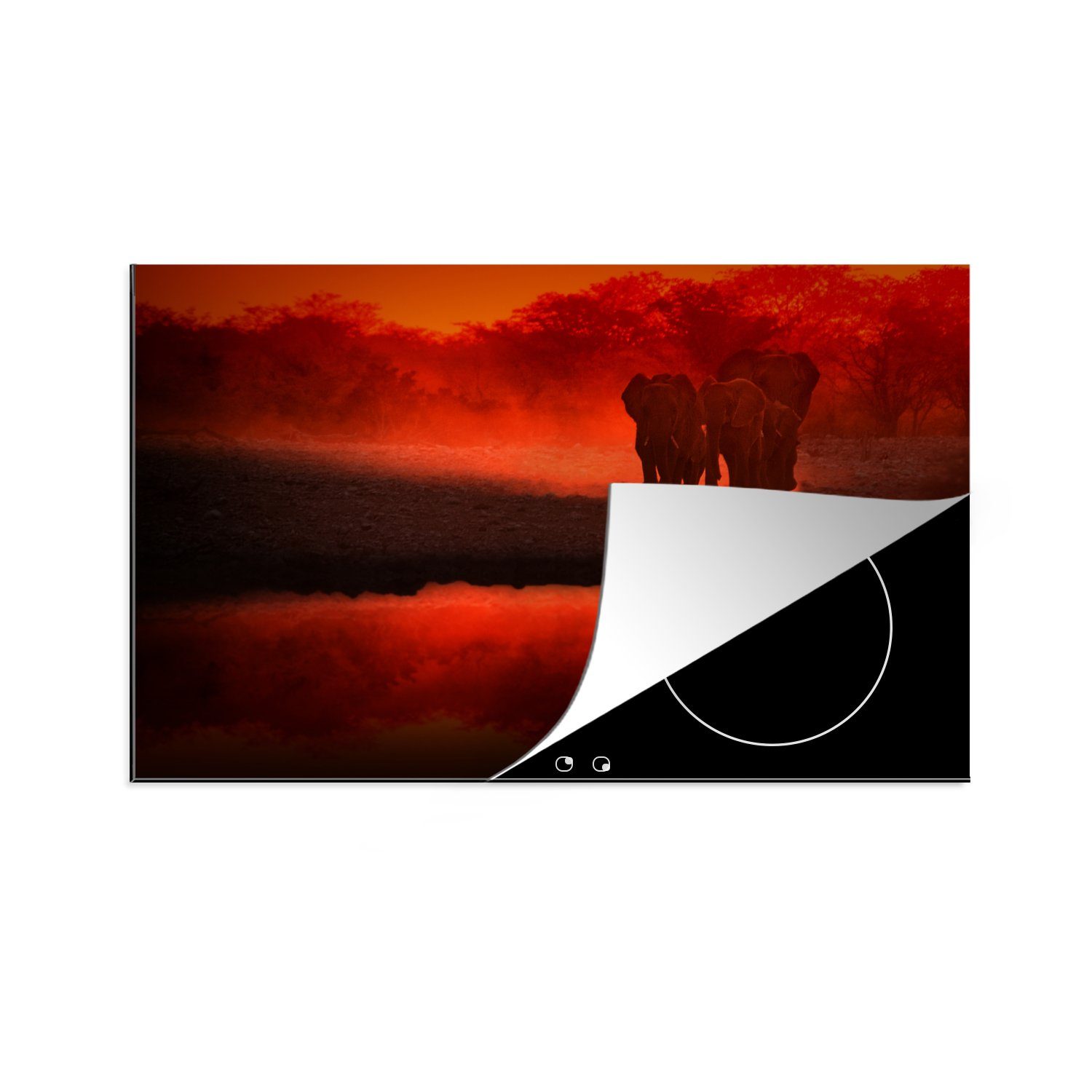 MuchoWow Herdblende-/Abdeckplatte Elefanten in Rot, Vinyl, (1 tlg), 81x52 cm, Induktionskochfeld Schutz für die küche, Ceranfeldabdeckung