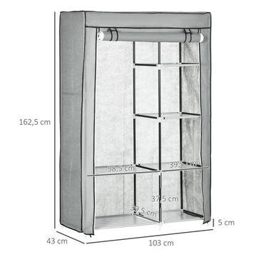 HOMCOM Stoffschrank Klappbarer Kleiderschrank Faltbare Garderobe in Vlies-Optik (Kleiderständer, 1-St., Faltschrank) für Schlafzimmer, Flur, Grau, 103 x 43 x 162,5 cm