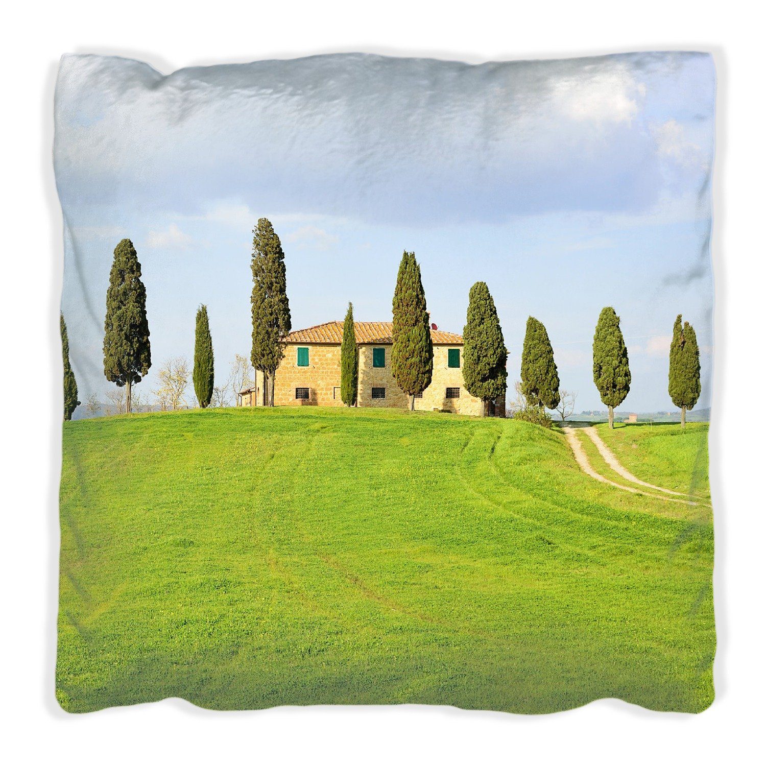 Wallario Dekokissen Villa auf einem Hügel in der Toskana, handgenäht