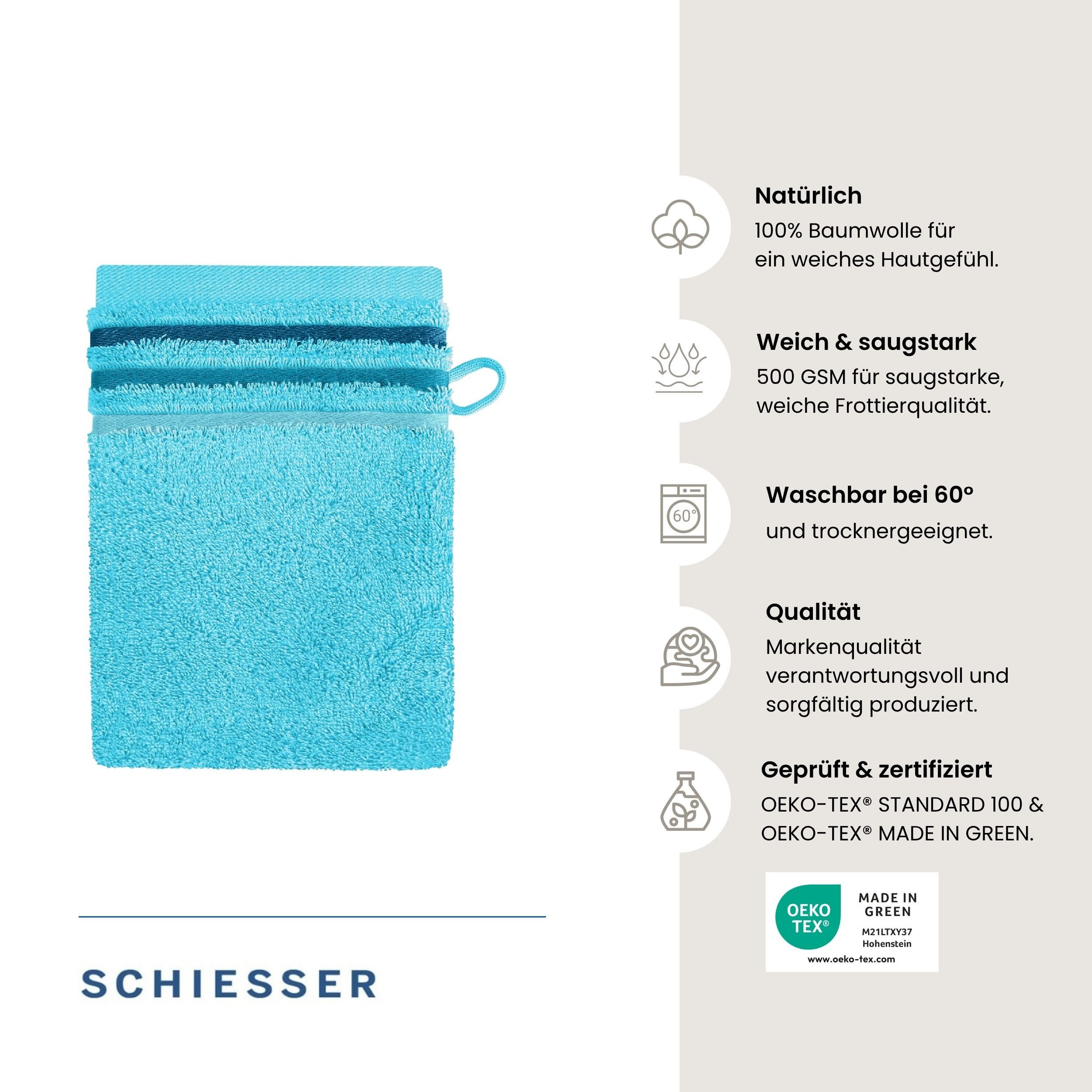 Schiesser Waschhandschuh Skyline Color aus 100 % Baumwolle mit eleganter Streifenbordüre, (5-St), OEKO-TEX® MADE IN GREEN – Bild 2 von 5