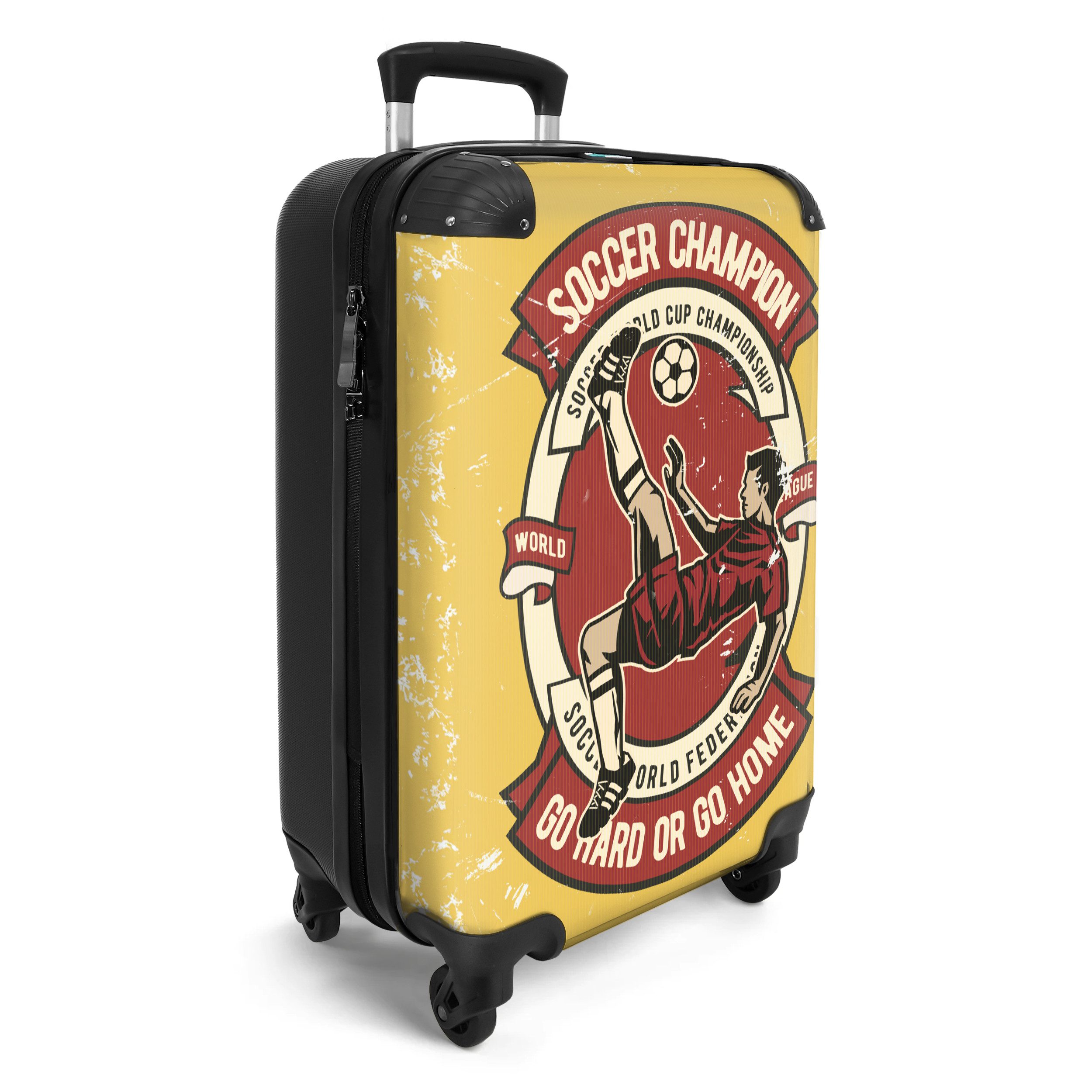 NoBoringSuitcases.com© Kinderkoffer Fußball - Jahrgang - Gelb - Sport 55x35x20cm, 4 Rollen, Reisetasche mit Rollen, Koffer Handgepäck Flugzeug