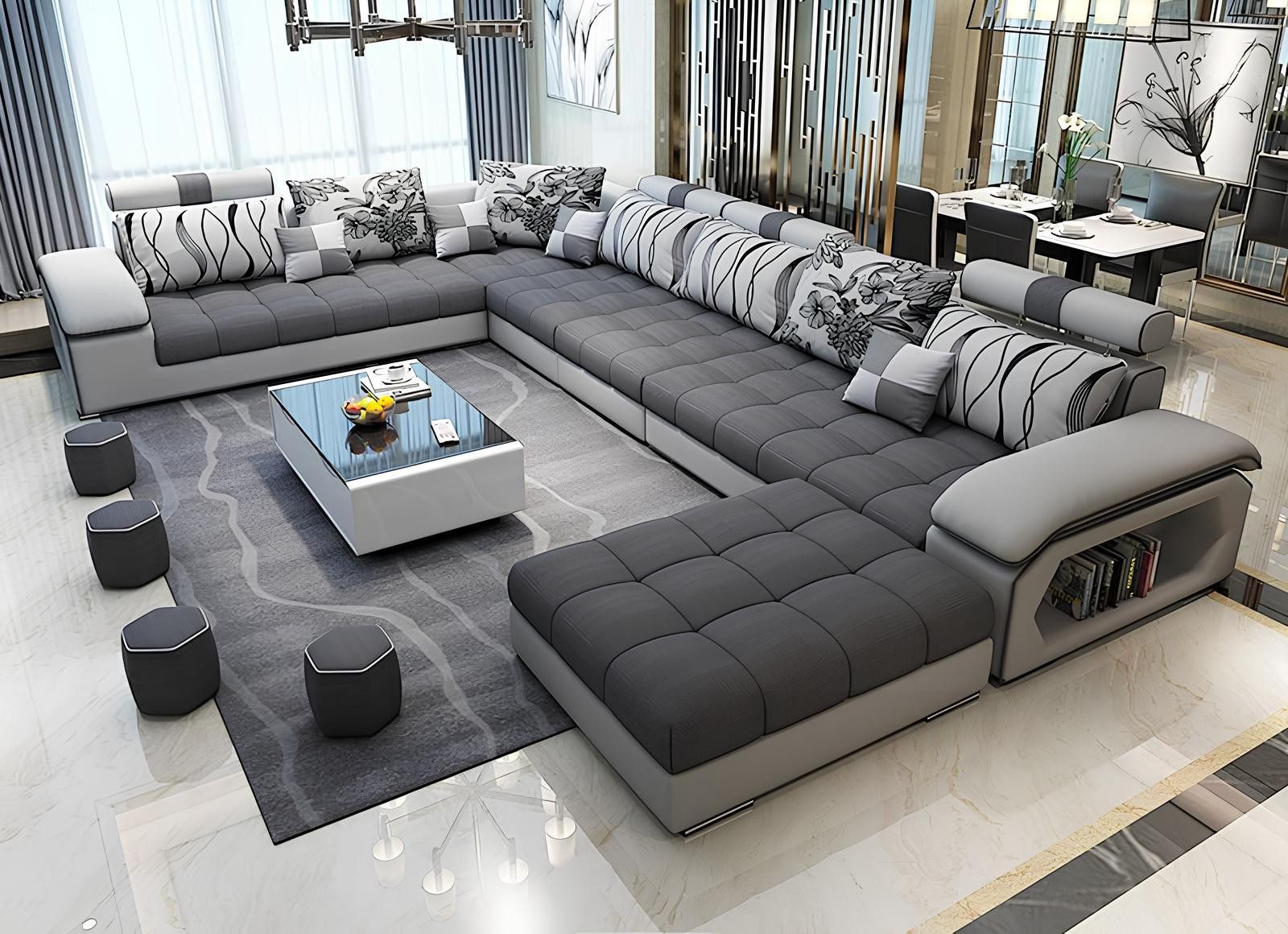 JVmoebel Wohnlandschaft Textil Sofa Couch Polster Couchen Sofas U Form Sofort, 5 Teile, Made in Europa