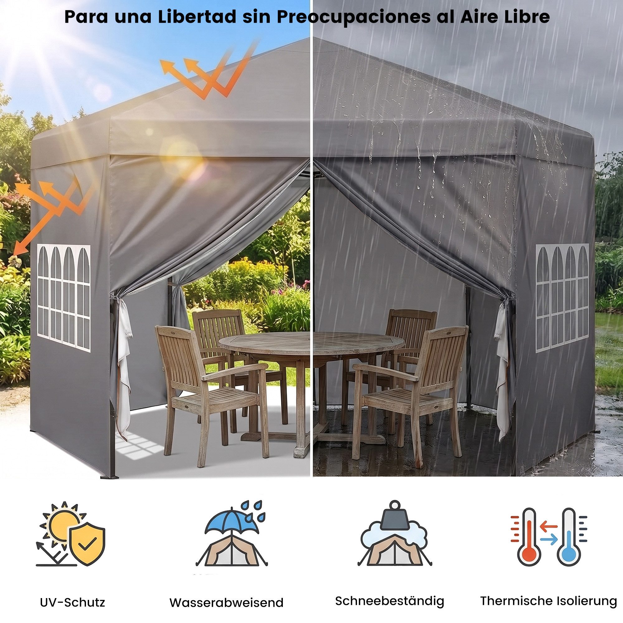 DAITORE Faltpavillon 3x3 m Gartenpavillon mit 4 Seitenteilen Höhenverstellbar, mit 4 Seitenteilen, Wasserdicht, Pop-Up, 3 Stufen höhenverstellbar, 4 Seitenteile – Bild 3 von 5