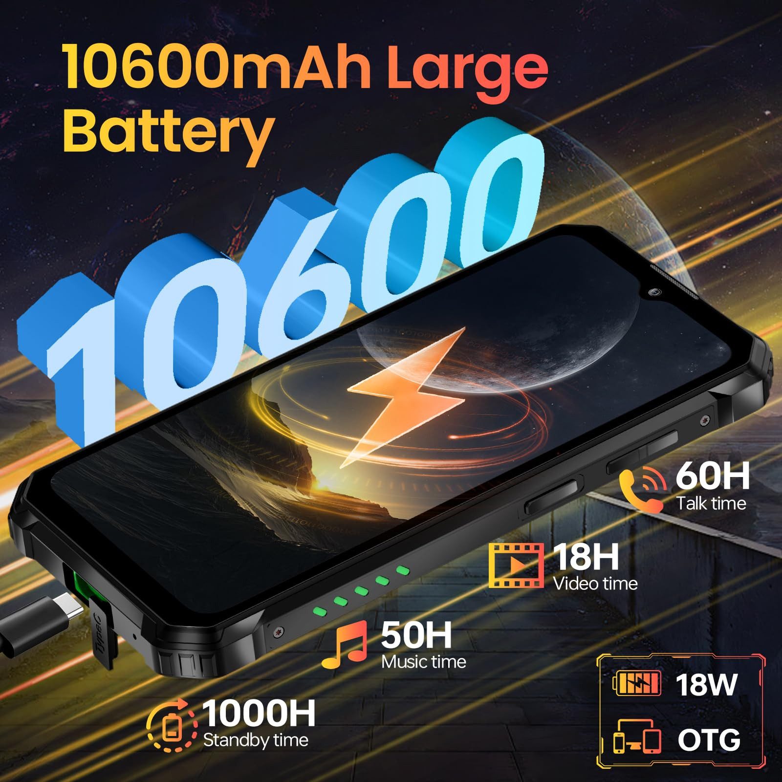 OUKITEL WP28E 16GB RAM + 64GB ROM/TF 1TB, 4G Outdoor Smartphone (16,56 cm/6.52 Zoll, 64 GB Speicherplatz, 13 MP Kamera, 6.52'' HD Display, 10600mAh, IP68/IP69K, – Bild 2 von 5