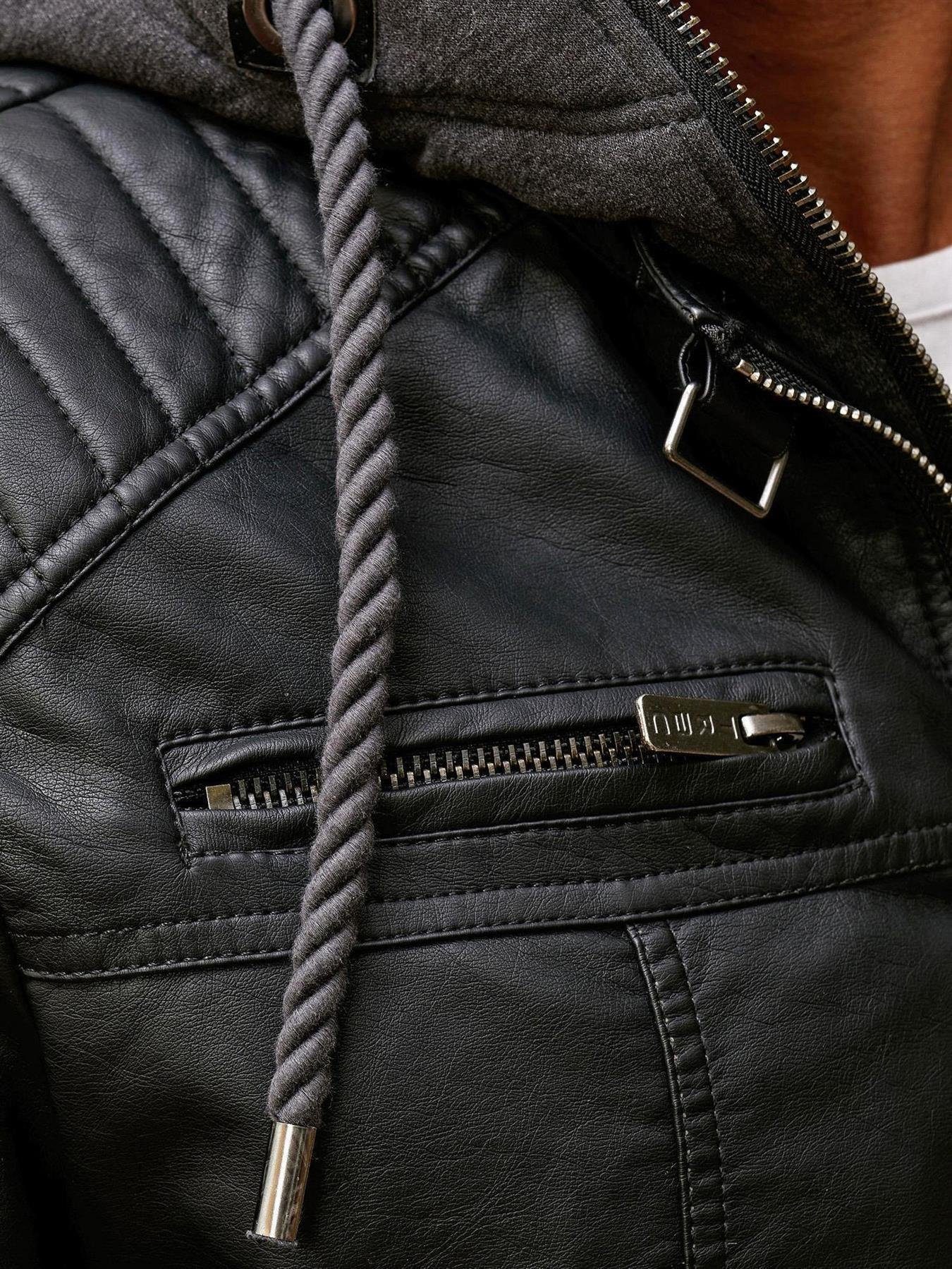 RedBridge Lederimitatjacke in Lederoptik mit Kapuzen-Einsatz und Stepp-Details Robust, strapazierfähig, langlebig