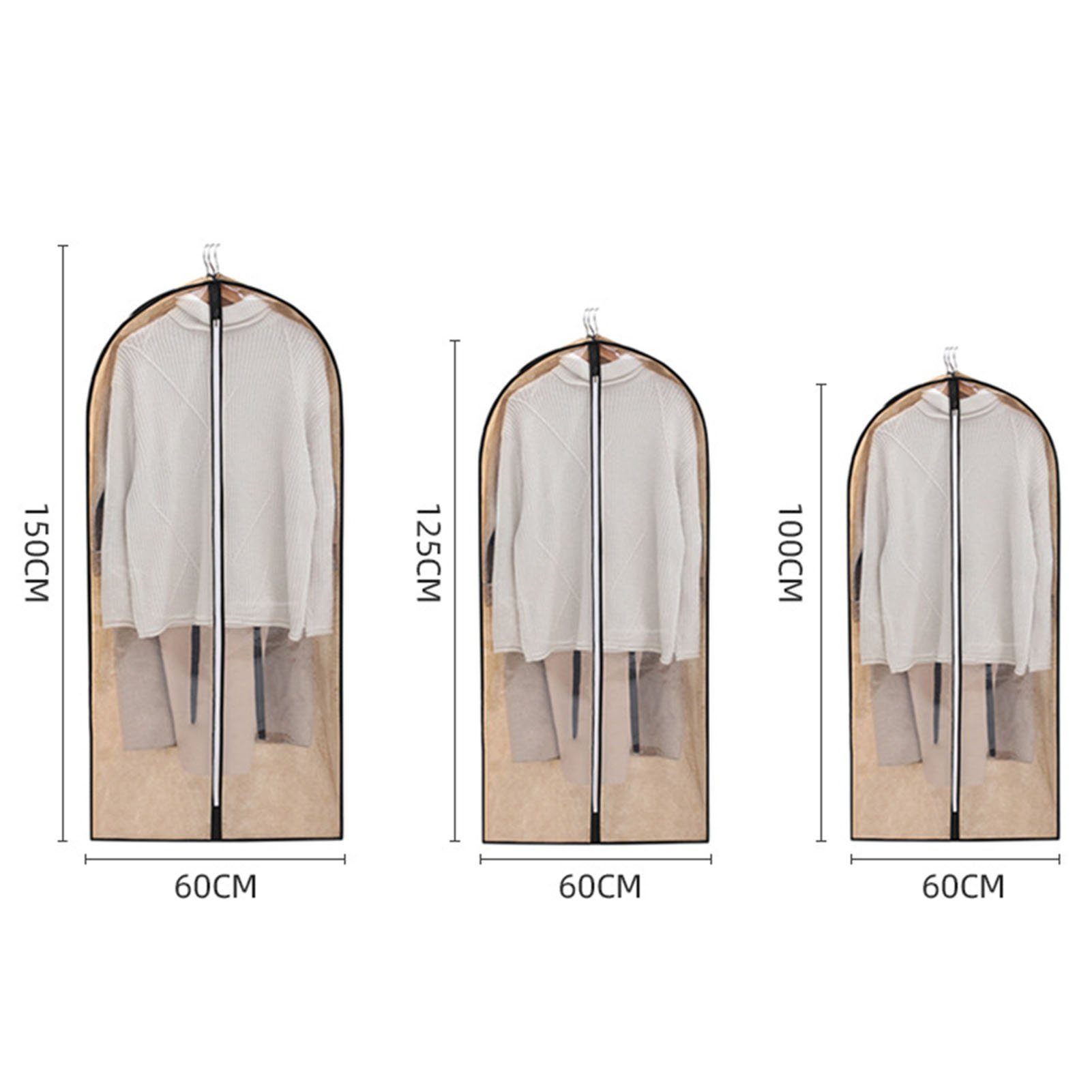 60cm x Kleidersäcke Khaki für 10cm 100cm x Aufbewahrungsanzüge Abdeckung Kleid Rutaqian Kleidung Kleidersack