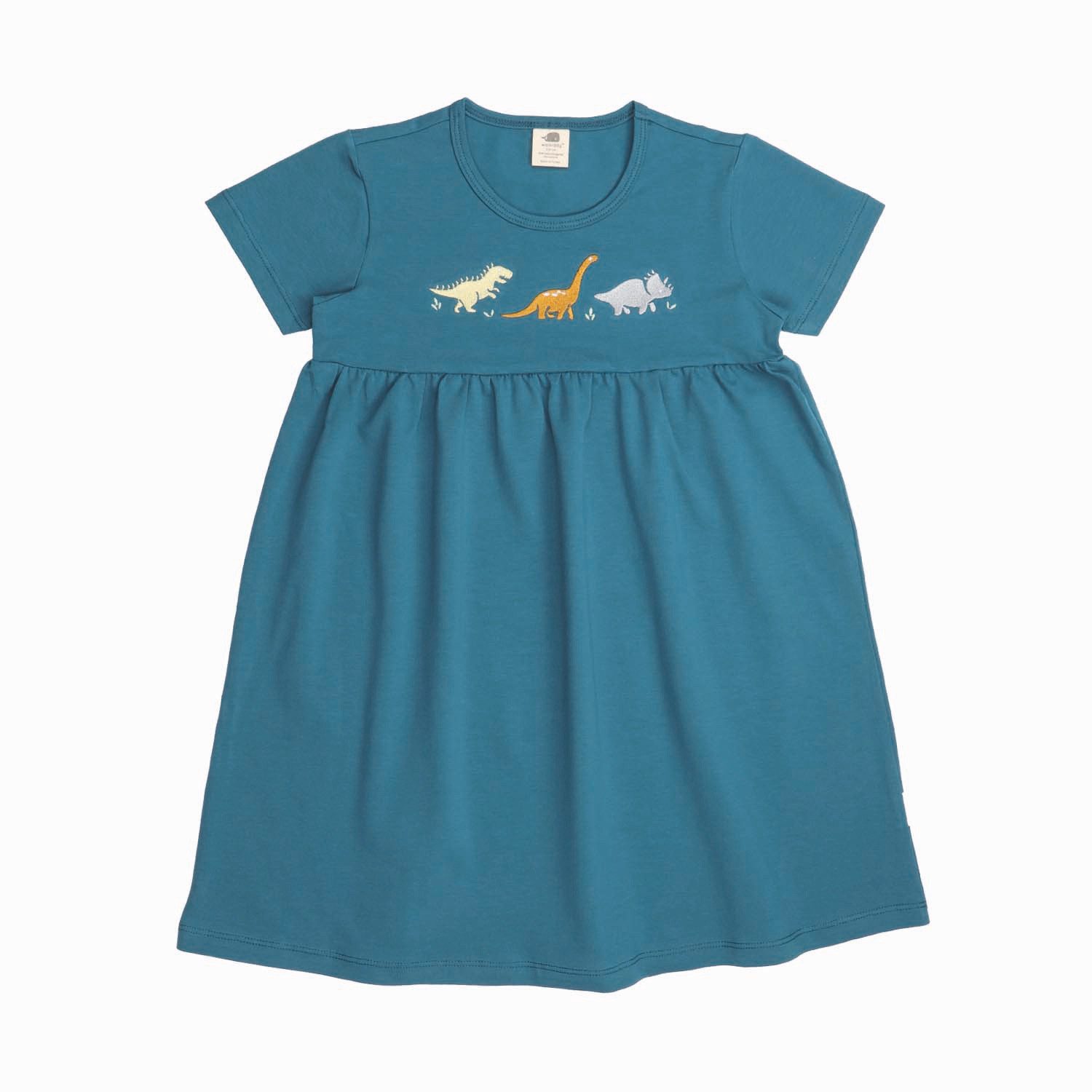 Walkiddy Jerseykleid Babydoll Kleid mit Dino-Print aus Bio-Baumwolle Bio Baumwolle,GOTS,Kinderbekleidung,nachhaltige Klamotten,Kleid