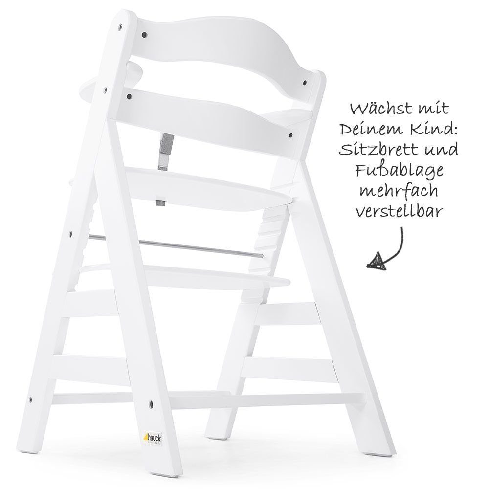 Hauck Hochstuhl Alpha Plus - White, Mitwachsender Holz Treppenhochstuhl mit  Schutzbügel und Gurt