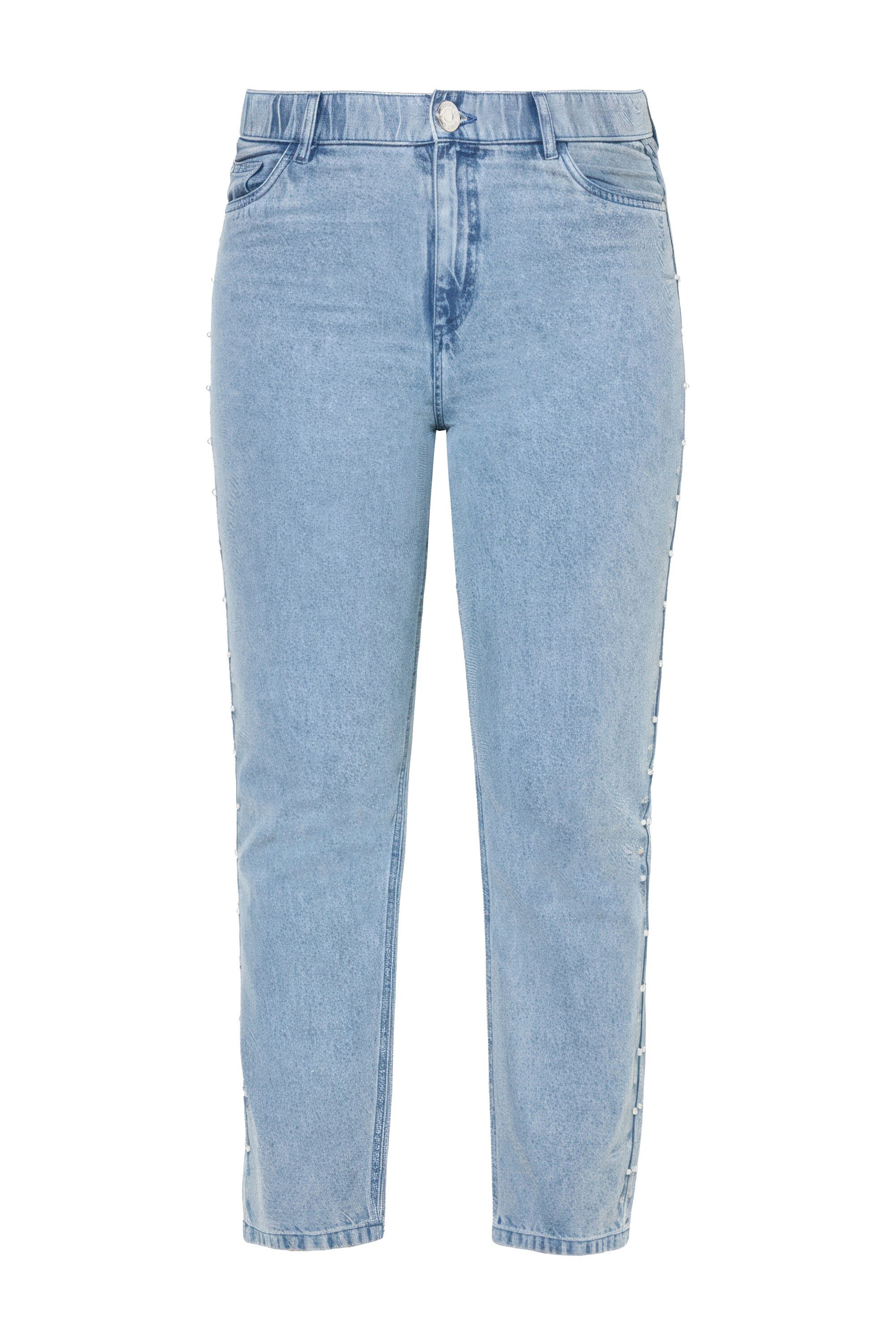 Studio Untold Röhrenjeans Mom-Jeans Mom Shape 5-Pocket Zierperlen