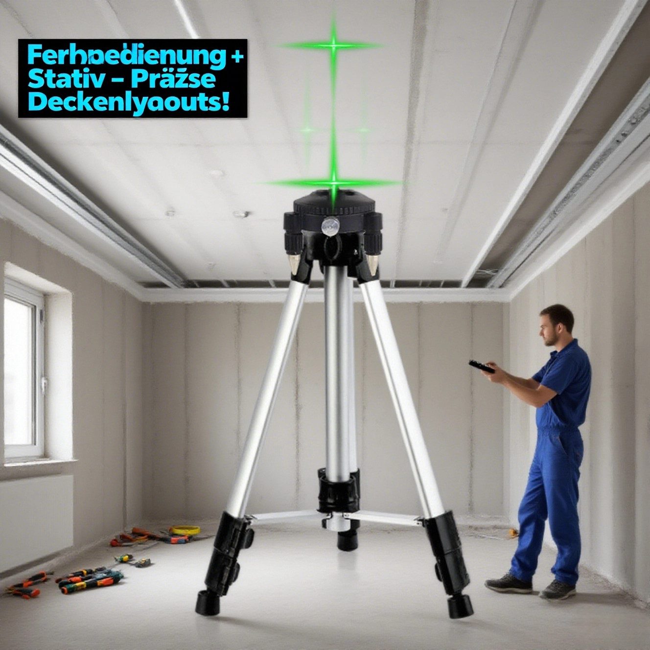 GARRYFIZH Wasserwaage 4D Kreuzlinienlaser mit 16 grünen Linien, selbstnivellierend, 4D-Design mit 16 grünen Linien für maximale Abdeckung