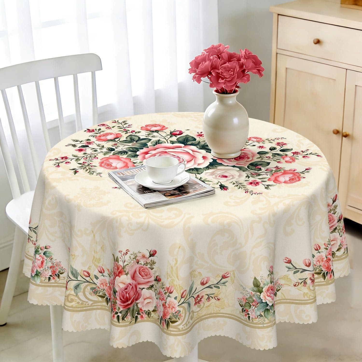 LuxusKollektion Tischdecke Tischdecke Rund 160cm Rosen Vintage (1-tlg)