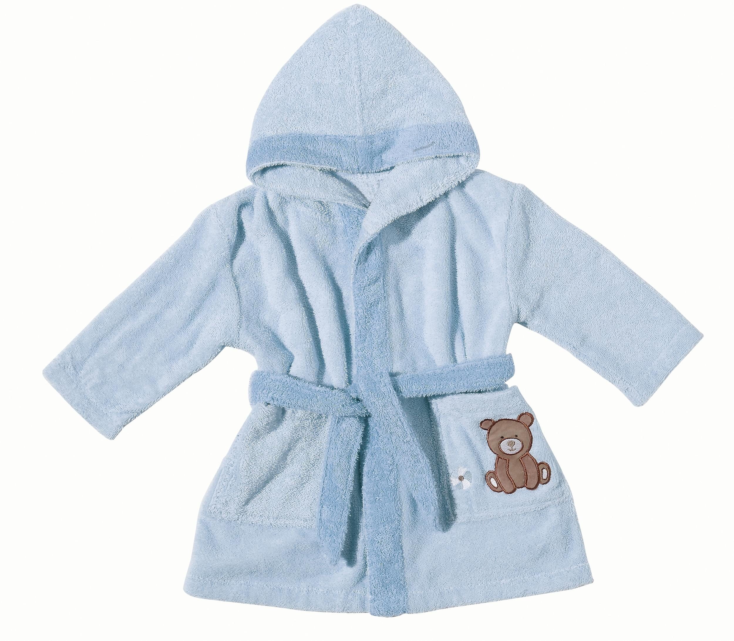 Egeria Babybademantel Teddy Bear, Langform, und Stickerei, Kapuze, kleiner Cotton Walkfrottee, Kapuze mit Gürtel, Organic