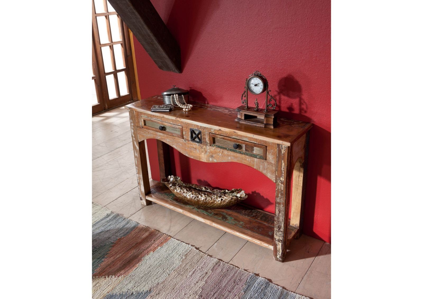 Massivmoebel24 Konsolentisch NATURE OF SPIRIT (Altholz 115x30x76 mehrfarbig lackiert NATURE OF SPIRIT #03), Altholz 115x30x76 mehrfarbig lackiert NATURE OF SPIRIT #03