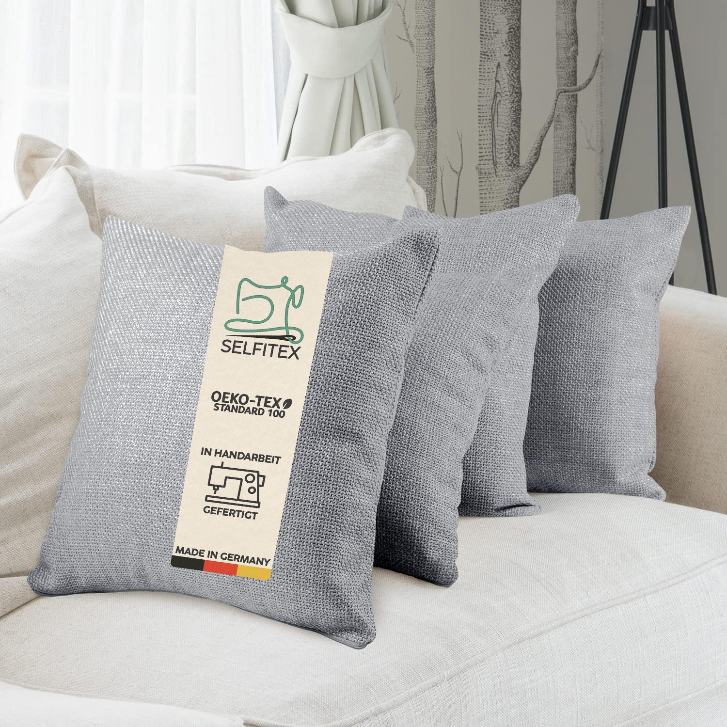 Dekokissen 4er Set 40x40cm inkl. Füllkissen, edler Struktur Polsterstoff