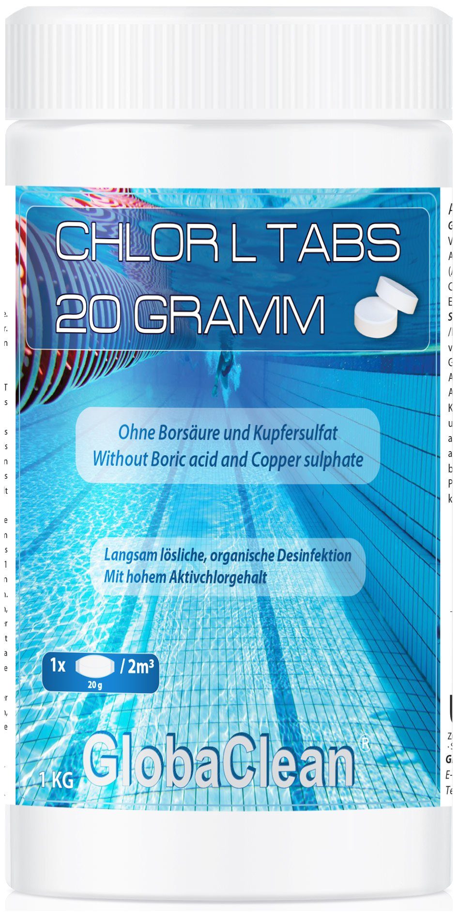 GlobaClean Chlortabletten 1 kg Pool Chlor L Tabs 20g