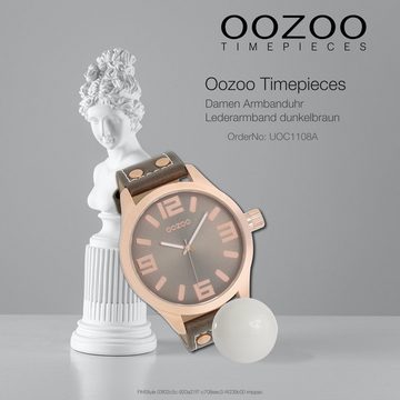 OOZOO Quarzuhr Oozoo Damen Armbanduhr Timepieces Analog, (Analoguhr), Damenuhr rund, extra groß (ca. 51mm) Lederarmband, Fashion-Style