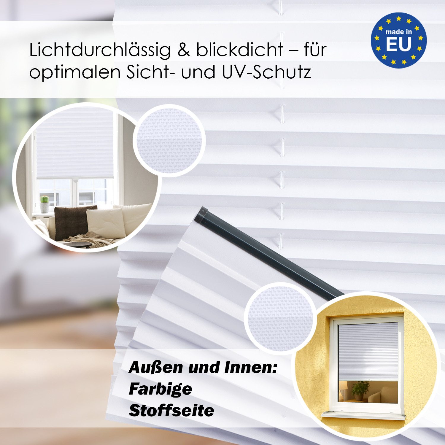 DomDeco Plissee Premium Plissee ohne Bohren, Sichtschutz, lichtdurchlässig, blickdicht, Klemmfix, Klemmfix, UV-beständig, modernes Design, stufenlos – Bild 2 von 5
