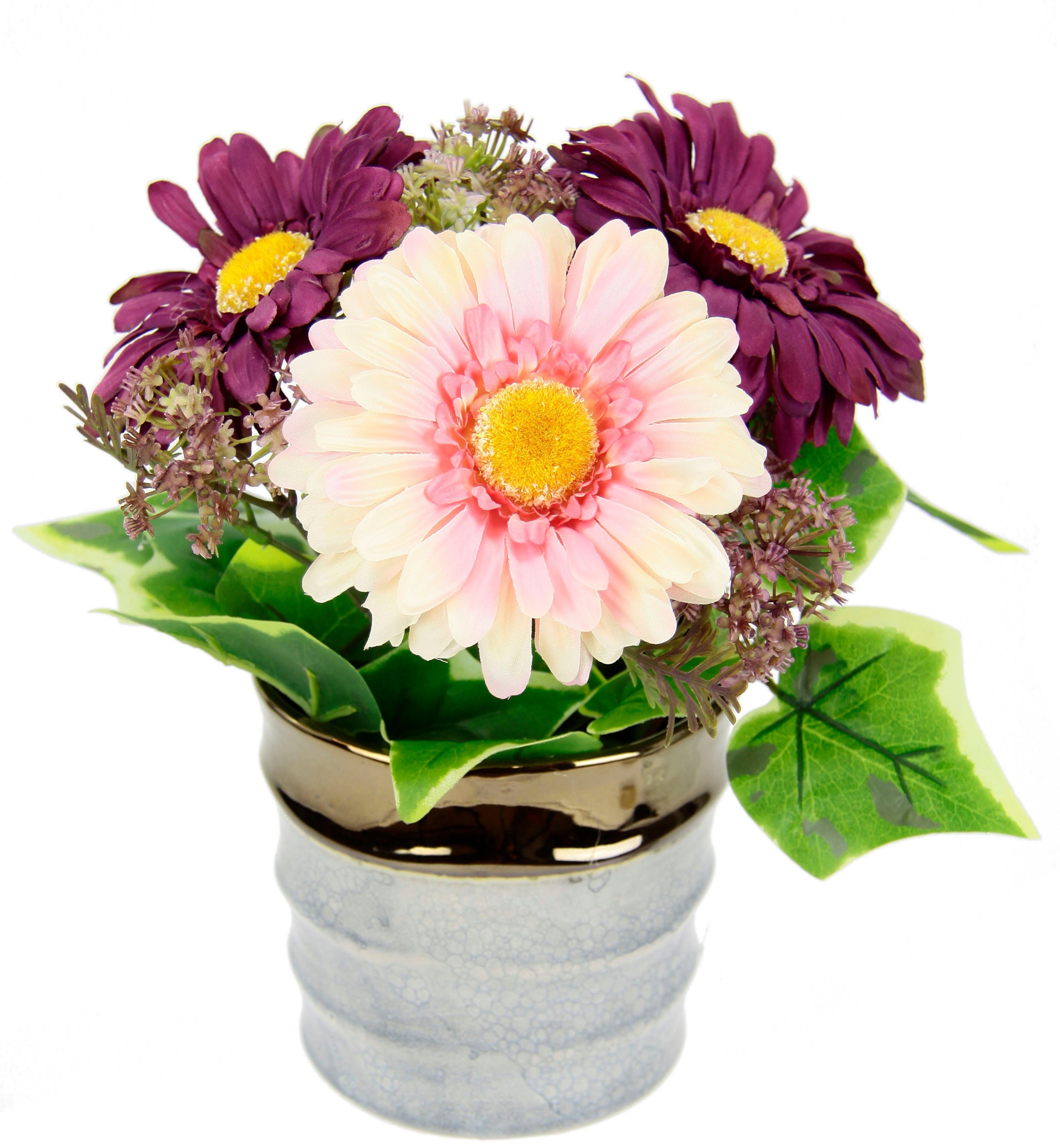 Gerbera Kunstblume im I.GE.A., Künstliche Topf cm, 26 Blumen Arrangement Keramik, Tischgestecke Blumendekoration Seidenblumen aus aus Höhe