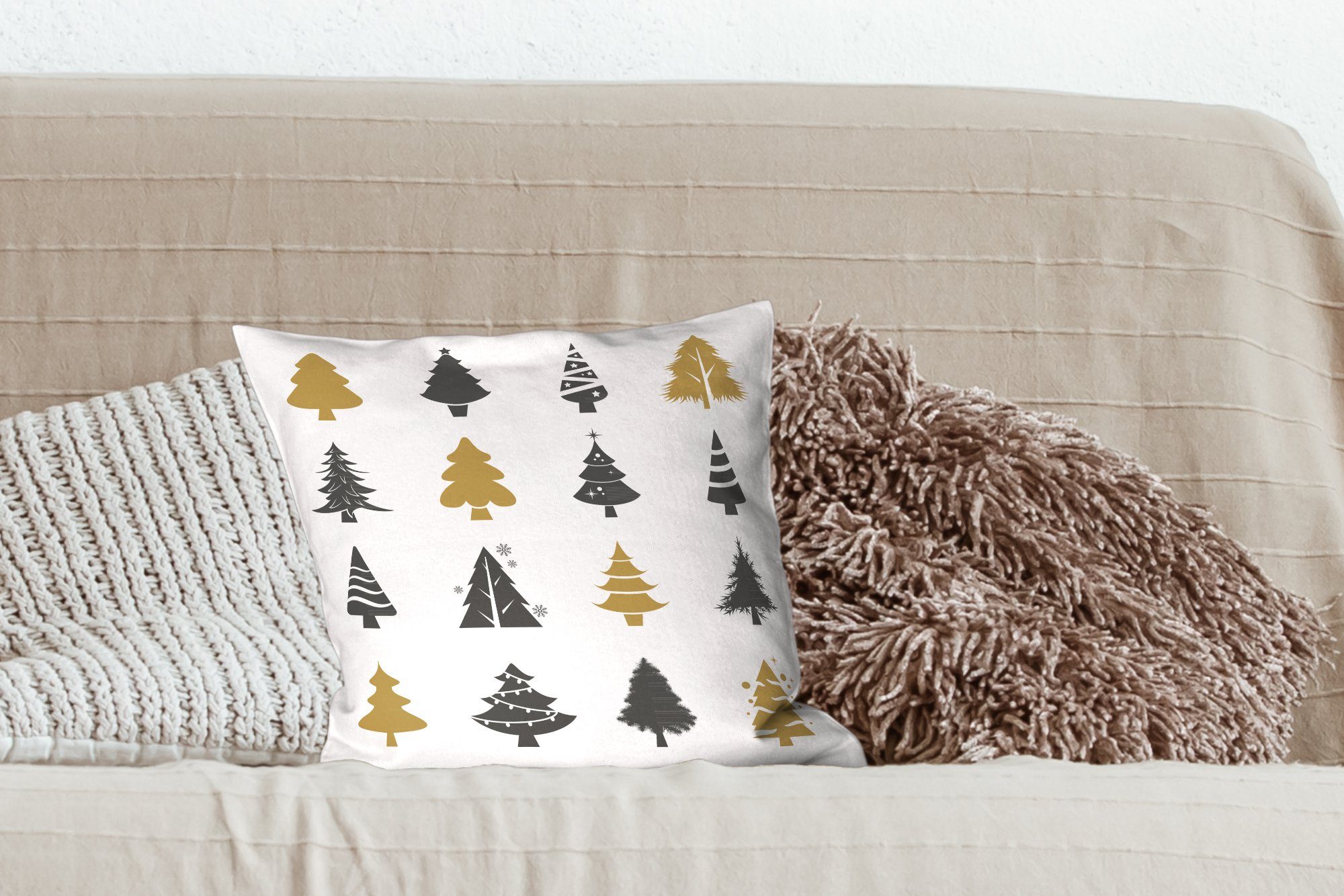 Weihnachtsbaum, mit Weihnachten - MuchoWow Dekokissen Deko, Muster Illustration für Schlafzimmer, Wohzimmer, Sofakissen Füllung - Zierkissen