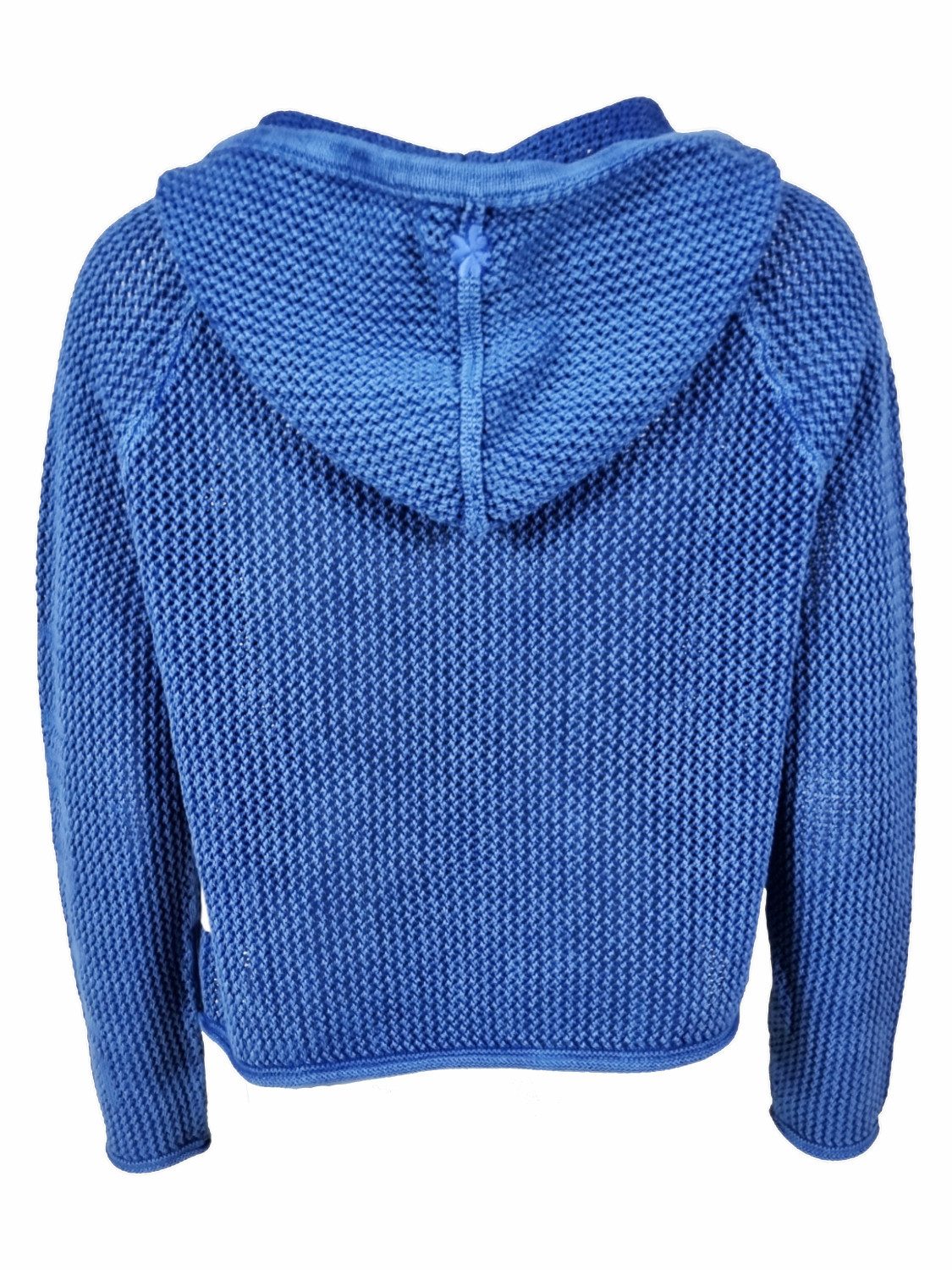 LIKS. Munich Strickjacke offen BlancaC mit Kapuze, aufgesetzten Taschen & eingestricktes Wording am Arm