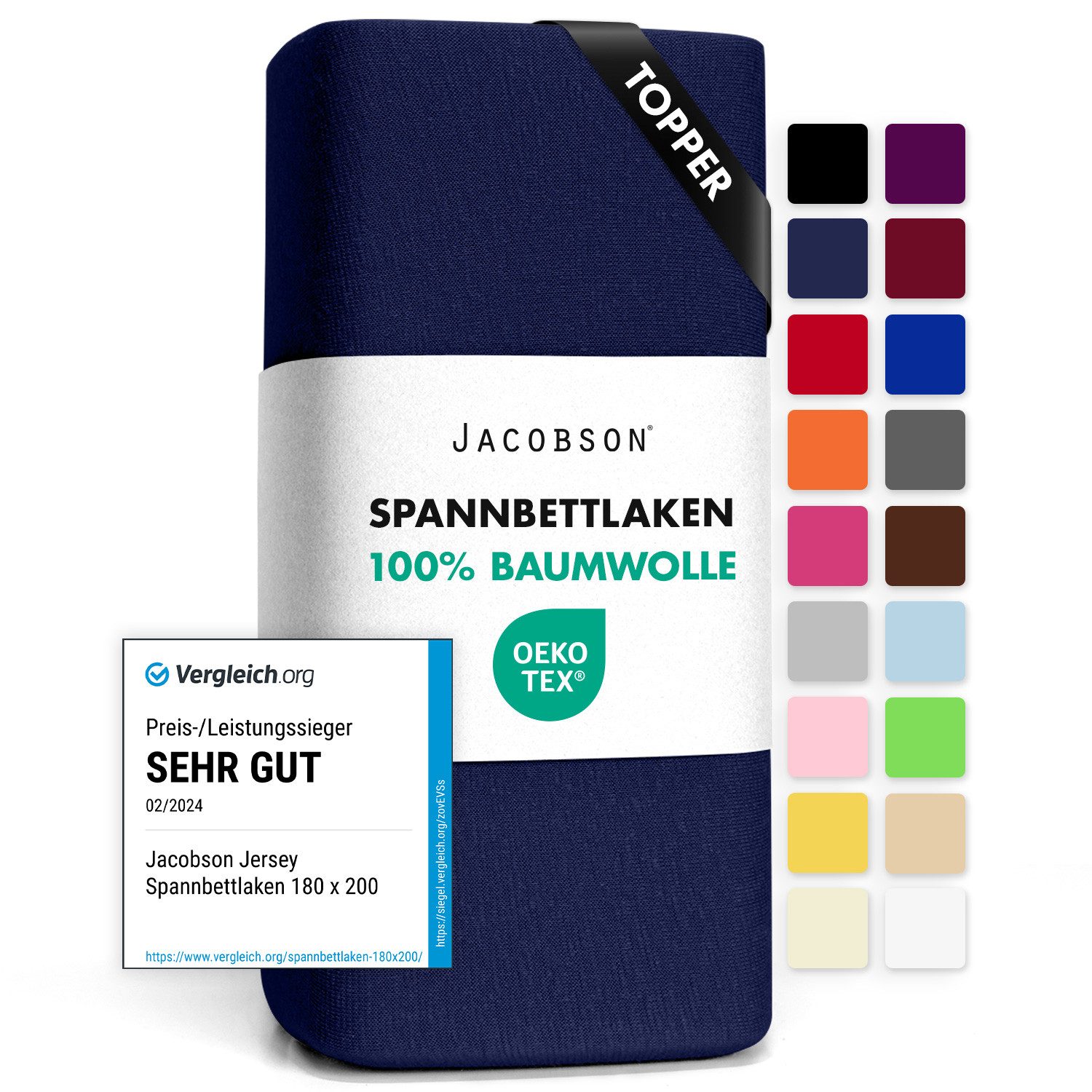 Jacobson Spannbettlaken TOPPER aus 100% Baumwolle, Jersey Bettlaken 160 g/m günstig online kaufen
