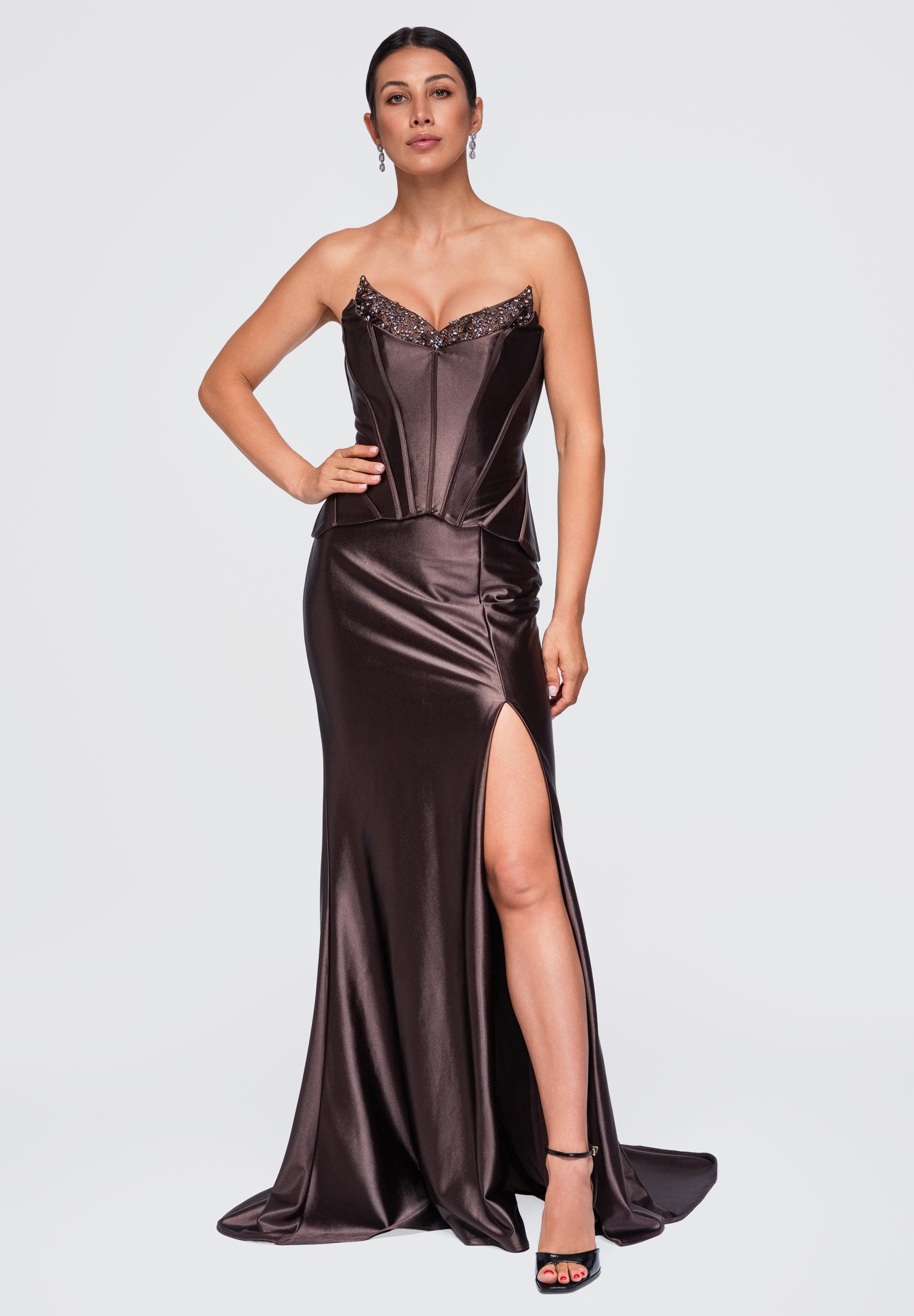 OMBRE Abendkleid Dress LA-OM-DLR502 black XS Braun M (kein Set, 1-tlg) in Unifarbe