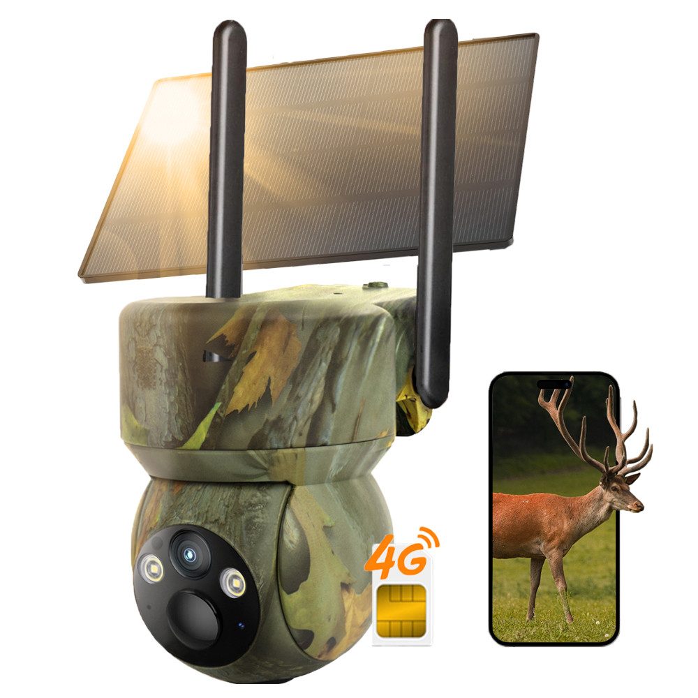 TWUFY Wildkamera 4G LTE Wildkamera mit SIM Karte 2K Kabellos Solar Wildtierkamera (Perfekt für Bereiche außerhalb der Wifi-Reichweite oder abgelegene Orte: Bauernhöfe, Baustellen, Einfahrten, Docks, Weiden, Ställe, Lagerhäuser, Wohnmobile., mit Handyübert