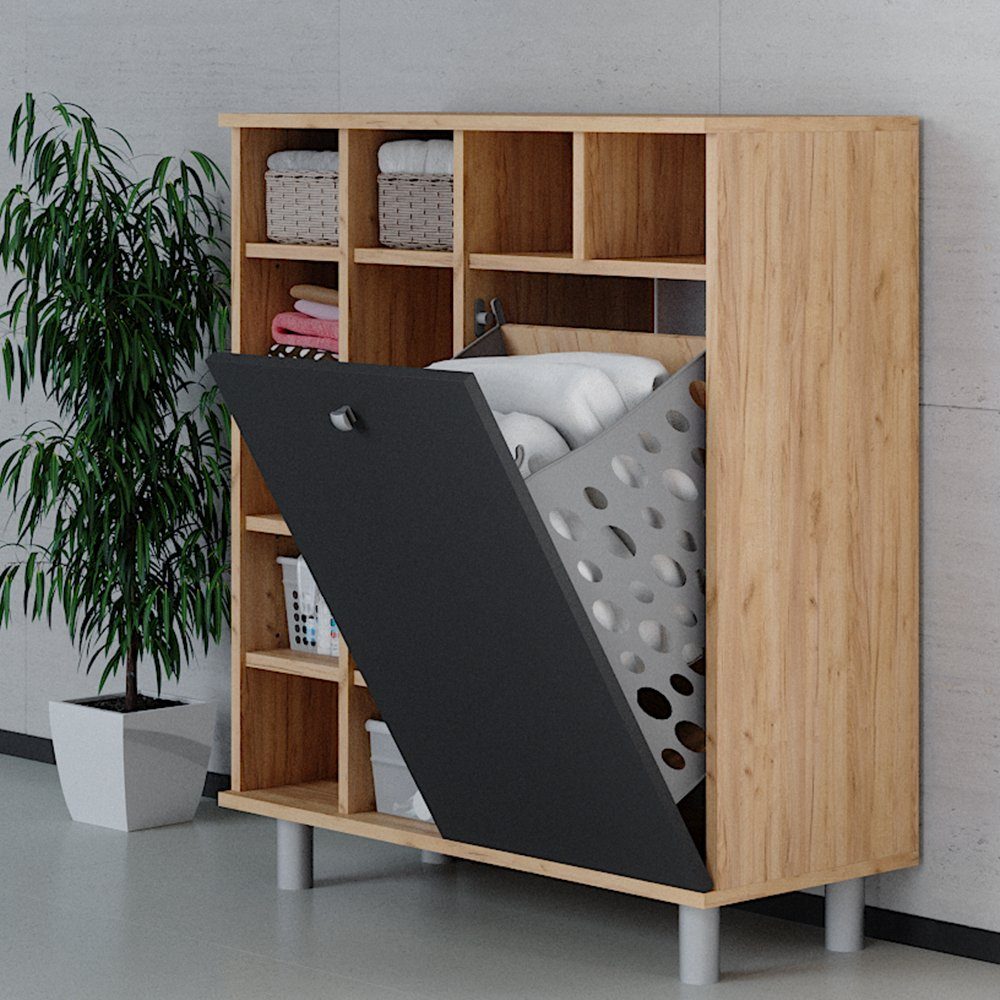 Vicco Wäscheschrank Fynn, Anthrazit/Goldkraft Eiche, 78.4 x 91.6 cm (1-St)