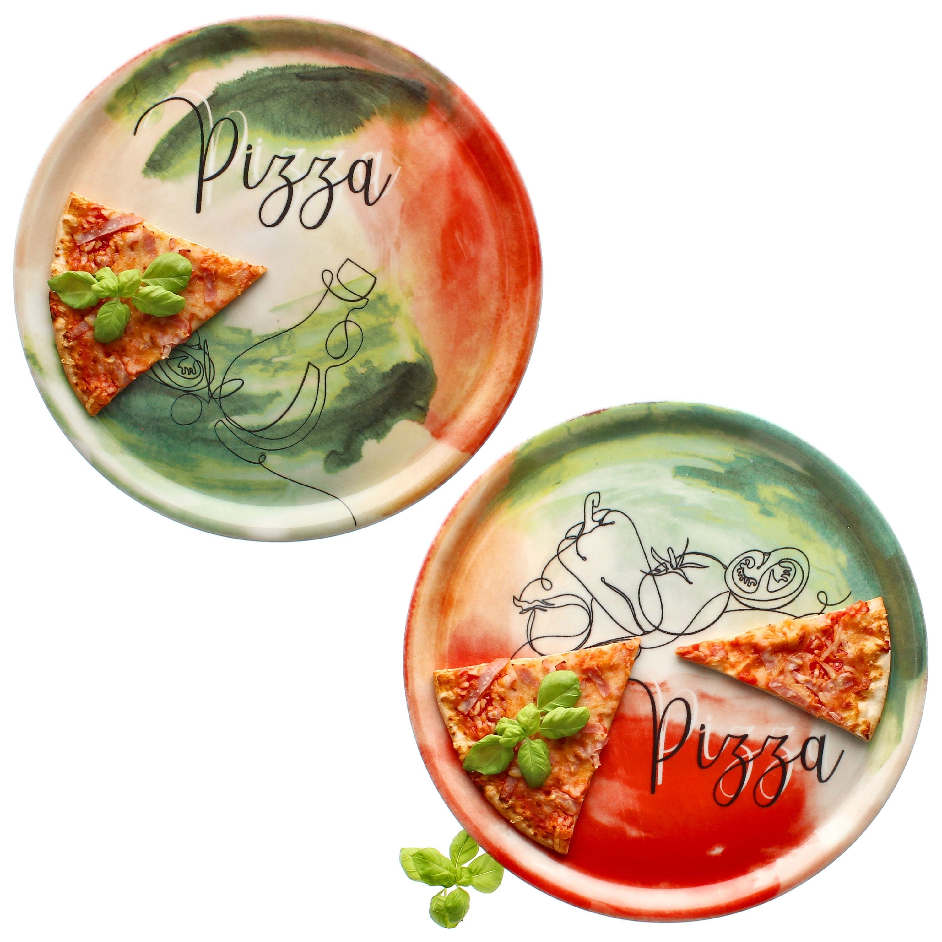 Pizzateller 2x Pizzateller Gemüse & Öl Ø33cm 2 Personen XL-Teller Dekor Platte