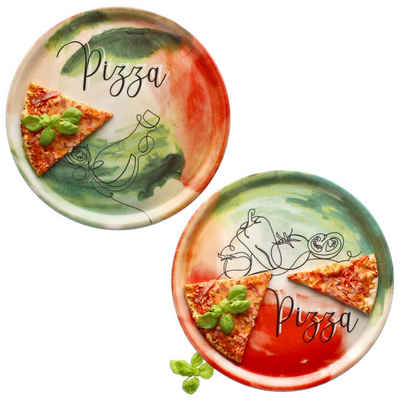 MamboCat Pizzateller 2x Pizzateller Gemüse & Öl Ø33cm 2 Personen XL-Teller Dekor Platte