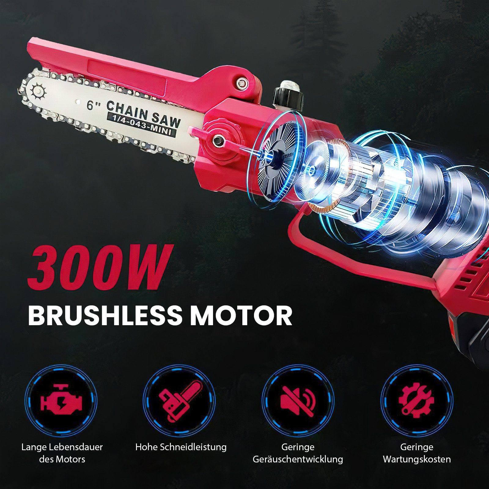 BBWL Akku-Kettensäge mit 300 W Brushless-Motor, Teleskopstange 141–240 cm, für Äste und Sträucher – Bild 4 von 5